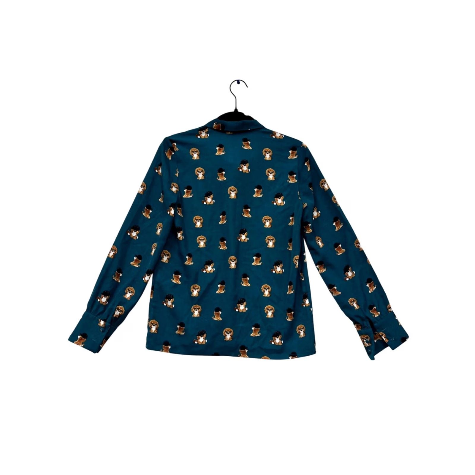 Altea Langsom Blouse Teal Poodle Print Bow Tie Womens Small Size S / US 4 / IT 40 - 2 Thumbnail