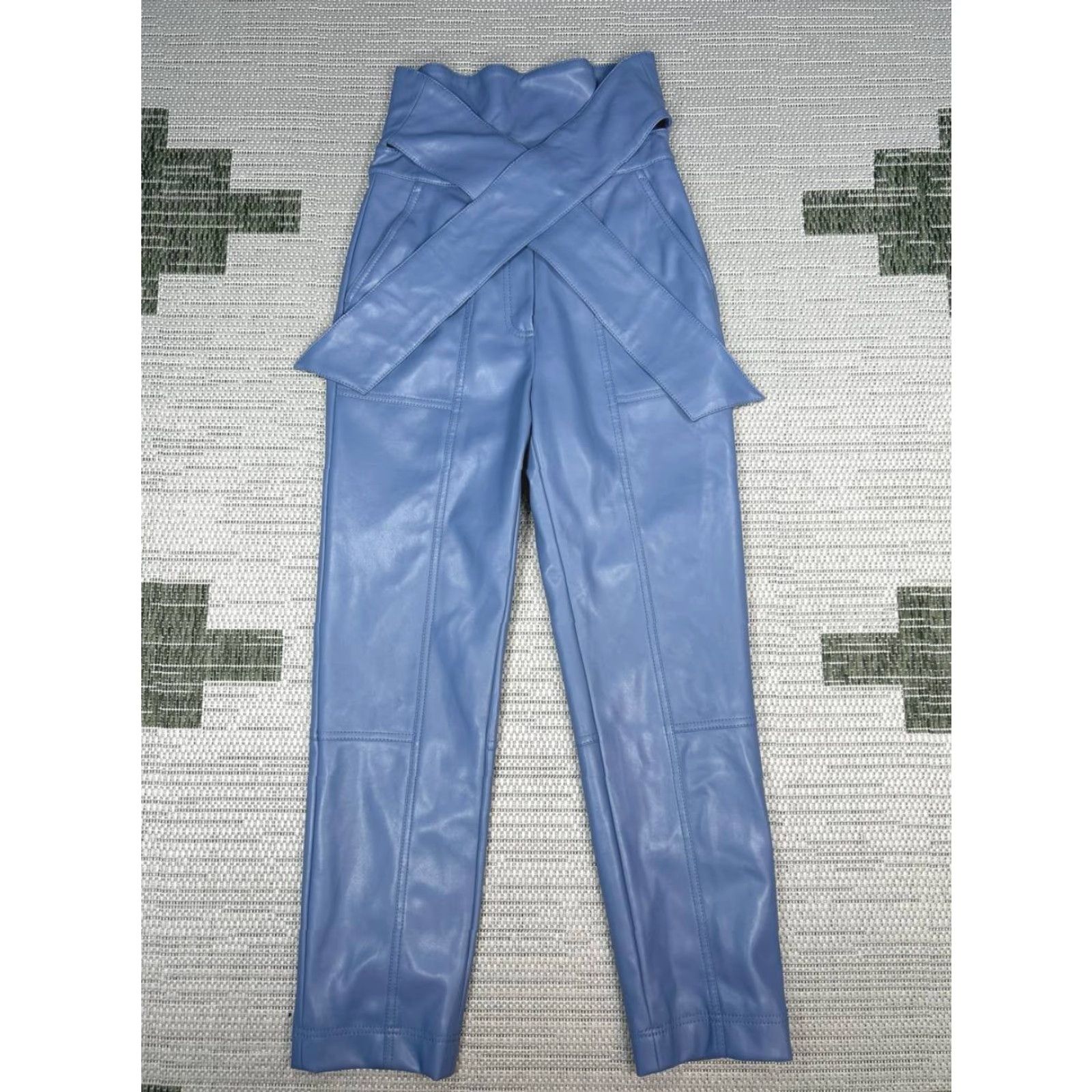 Jonathan Simkhai Jonathan Simkhai Tessa Faux Leather Pants Womens 2 Blue Mid Rise Straight Leg Size 26" / US 2 / IT 38 - 2 Thumbnail