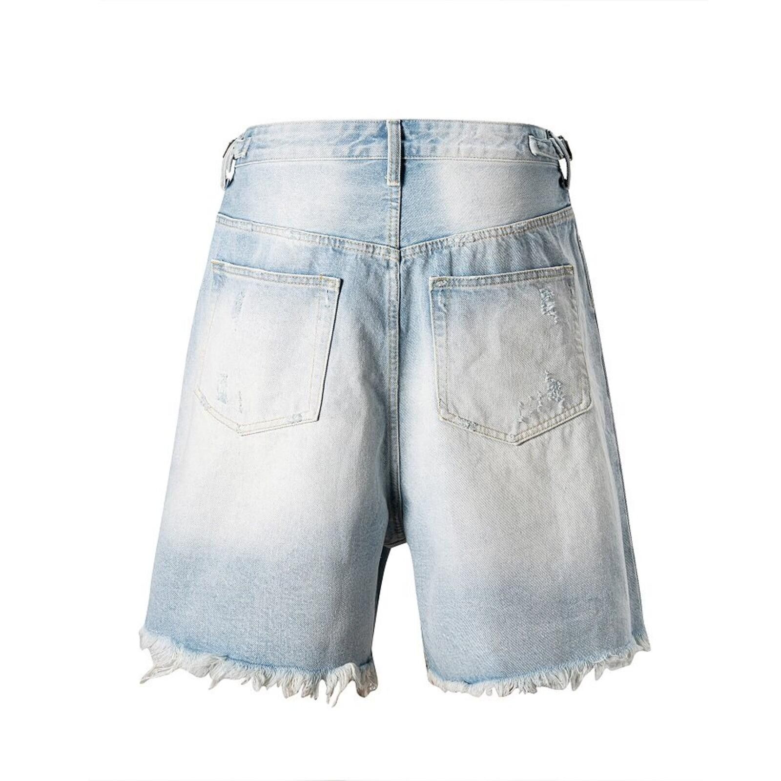Other Blue Washed Denim Baggy Raw Hem Shorts, Acid Wash Shorts Size US 32 / EU 48 - 7 Thumbnail