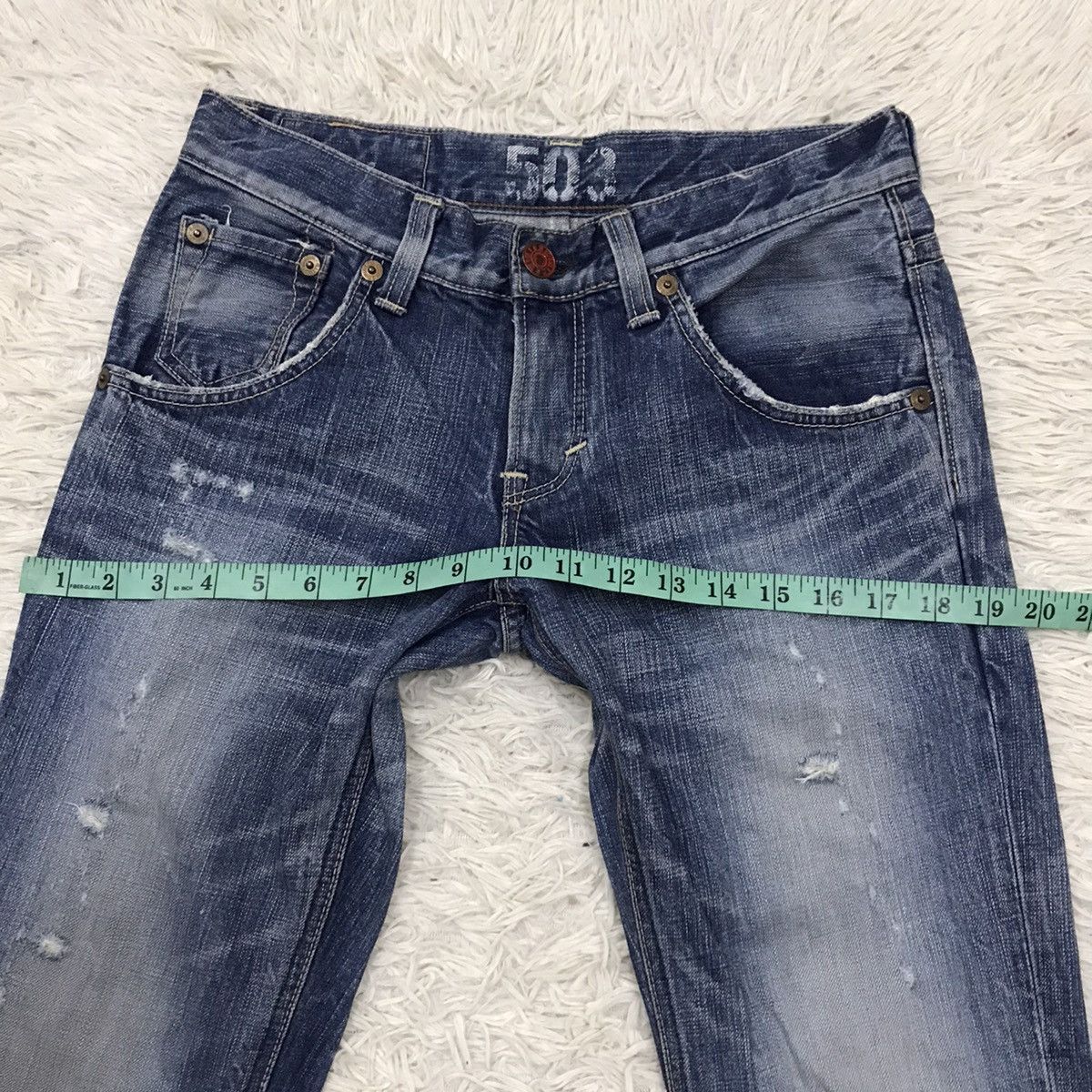 Edwin Vintage Edwin Lot 503 Bluetrip Distressed Design Flare Jeans Size US 30 / EU 46 - 19 Thumbnail