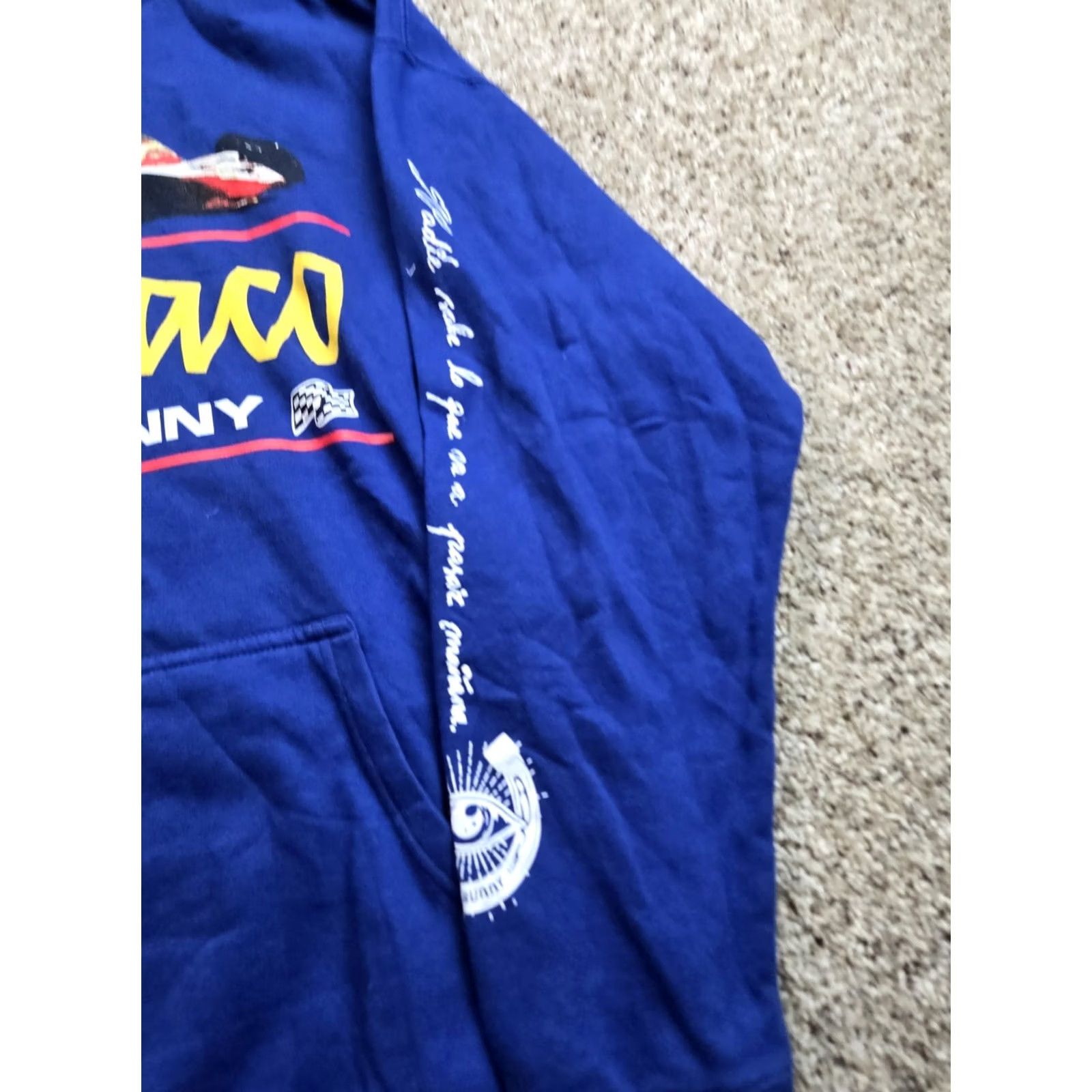 Vintage Bad Bunny Most Wanted Tour Hoodie Mens XL Blue Monaco Grand Prix Long Sleeve Crew Neck Hooded Graphic Print Pullover Size US XL / EU 56 / 4 - 3 Thumbnail