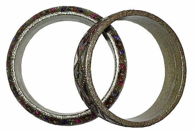 Handmade Southeast Asian Clay Inlay Mirrored Bangles, S/2 Size ONE SIZE - 4 Thumbnail
