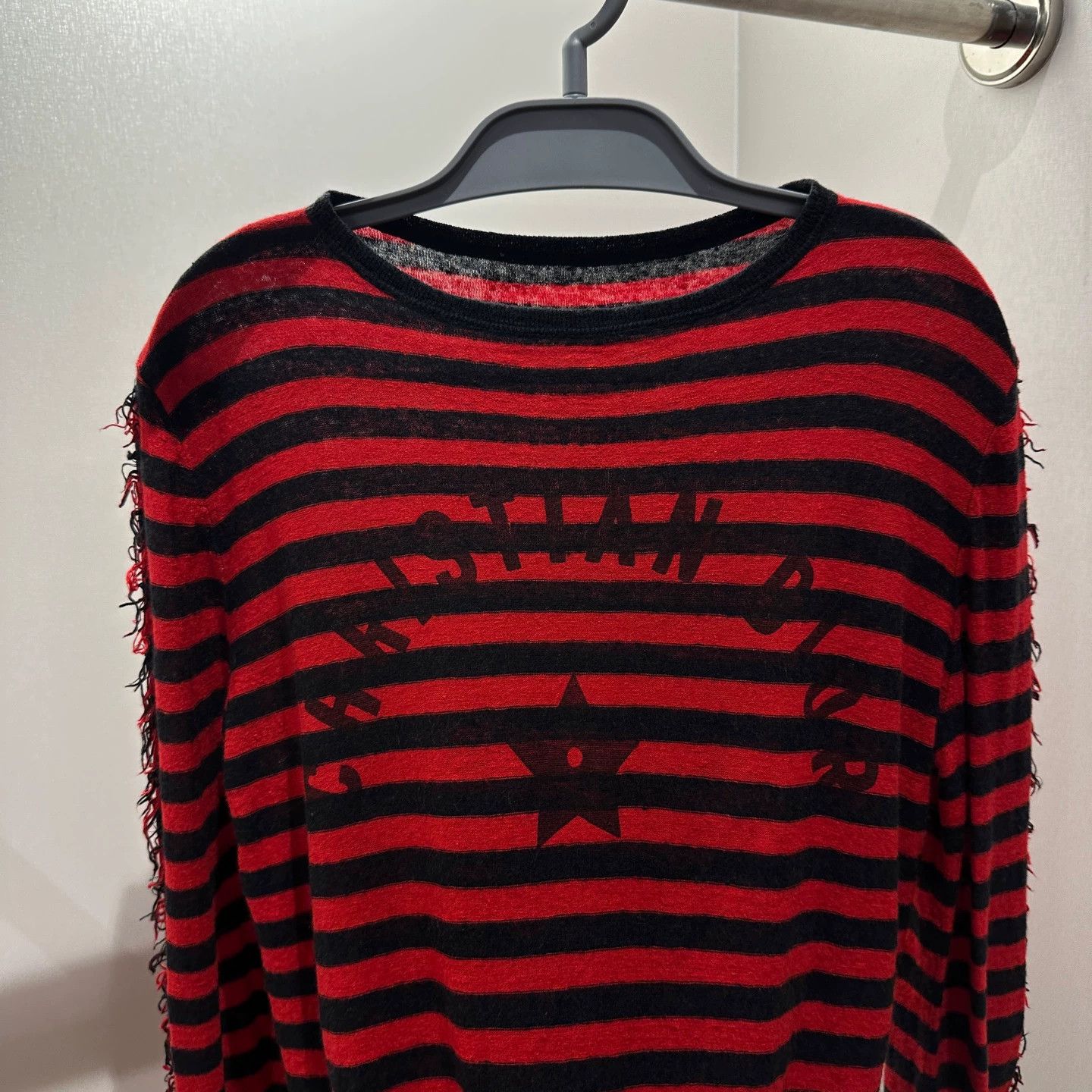 Christian Dior Monsieur Dior apr695 Raw Hem Star Slogan Stripe Linen LS 36 Size XS / US 0-2 / IT 36-38 - 5 Thumbnail