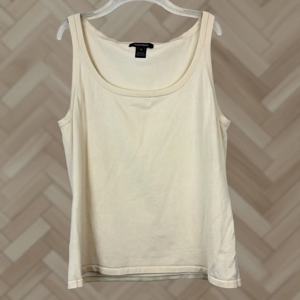 Ellen Tracy Ellen Tracy Tank Silk Blend Womens XL Ivory Sleeveless Scoop Neck Casual Pullover Size XL / US 12-14 / IT 48-50 - 1 Thumbnail