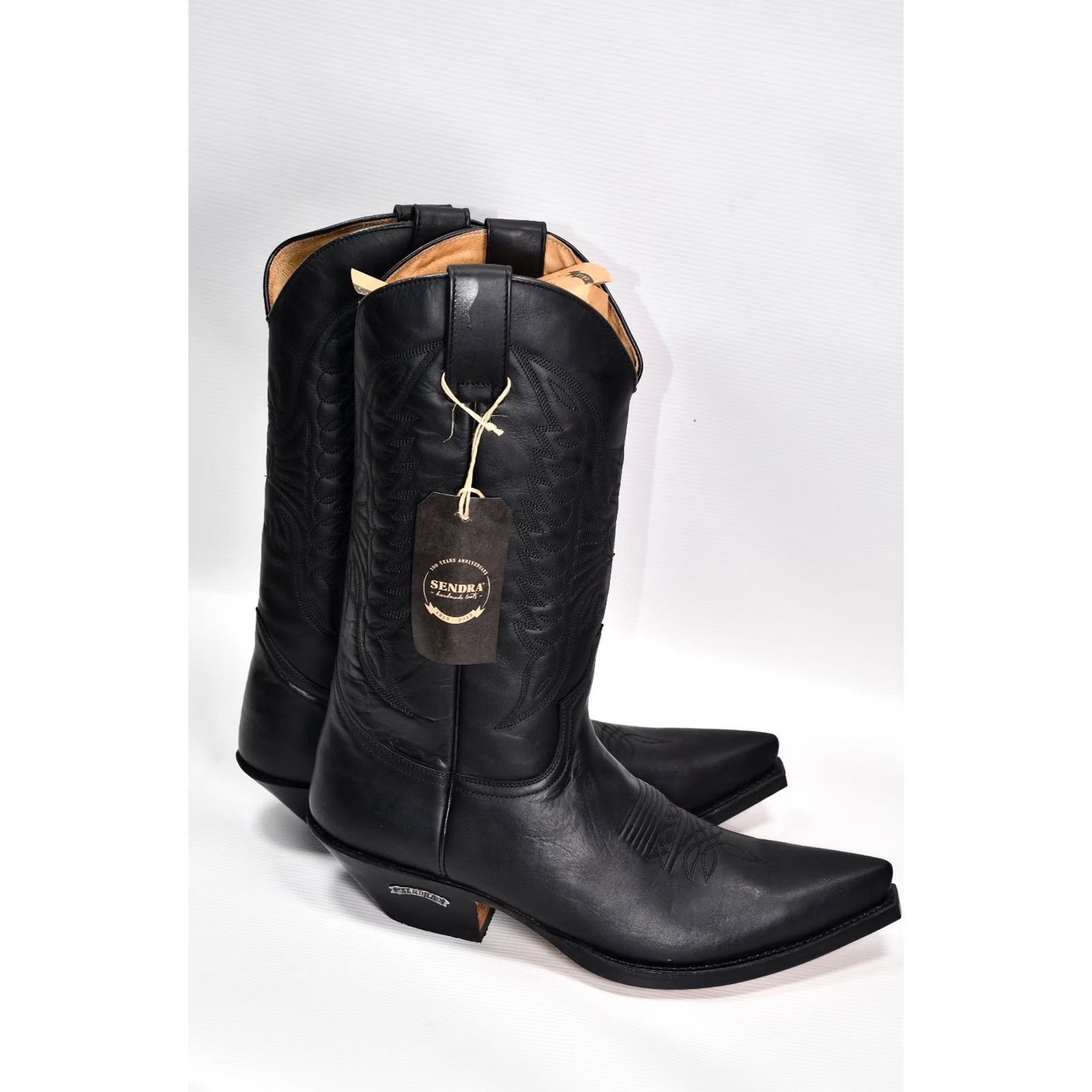 Vintage Sendra 2073 Cuervo Pull Oil Negro Black Leather Western Cowboy Boots US 10.5 Mens Boots Pull On Leather Western 2073 Cuervo Black Leather Size US 10 / EU 43 - 4 Thumbnail