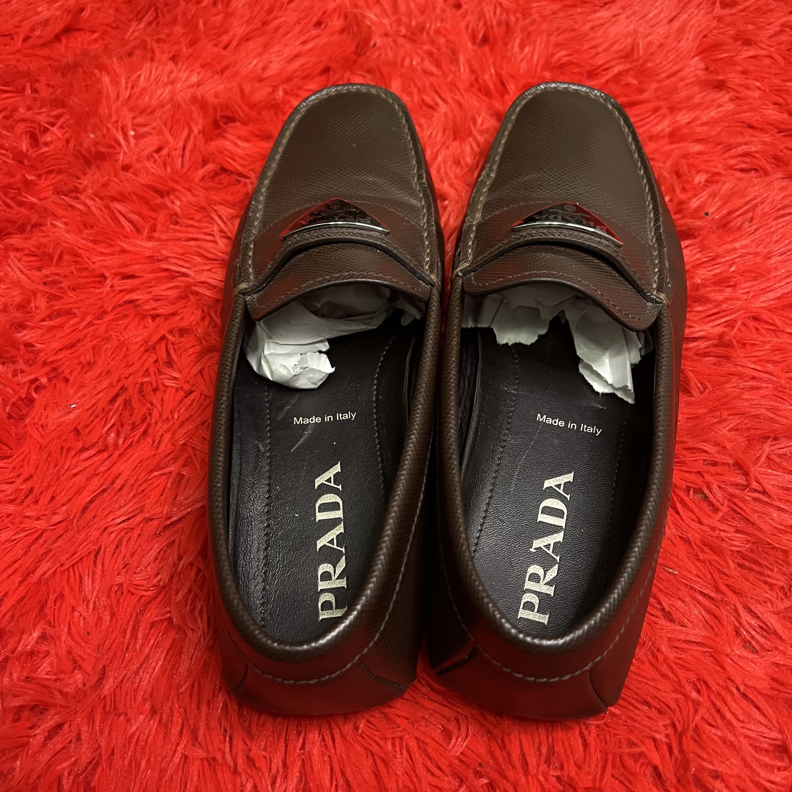 Prada Prada Saffiano Leather Loafers Brown Size US 7 / EU 40 - 7 Thumbnail