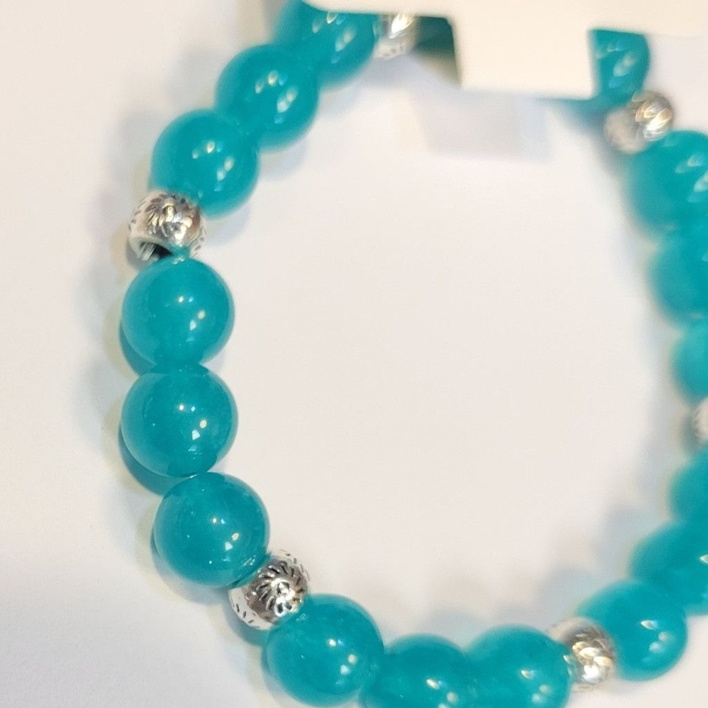 Handmade Natural Crystal Aquamarine Beaded Bracelet 8" Size ONE SIZE - 3 Thumbnail
