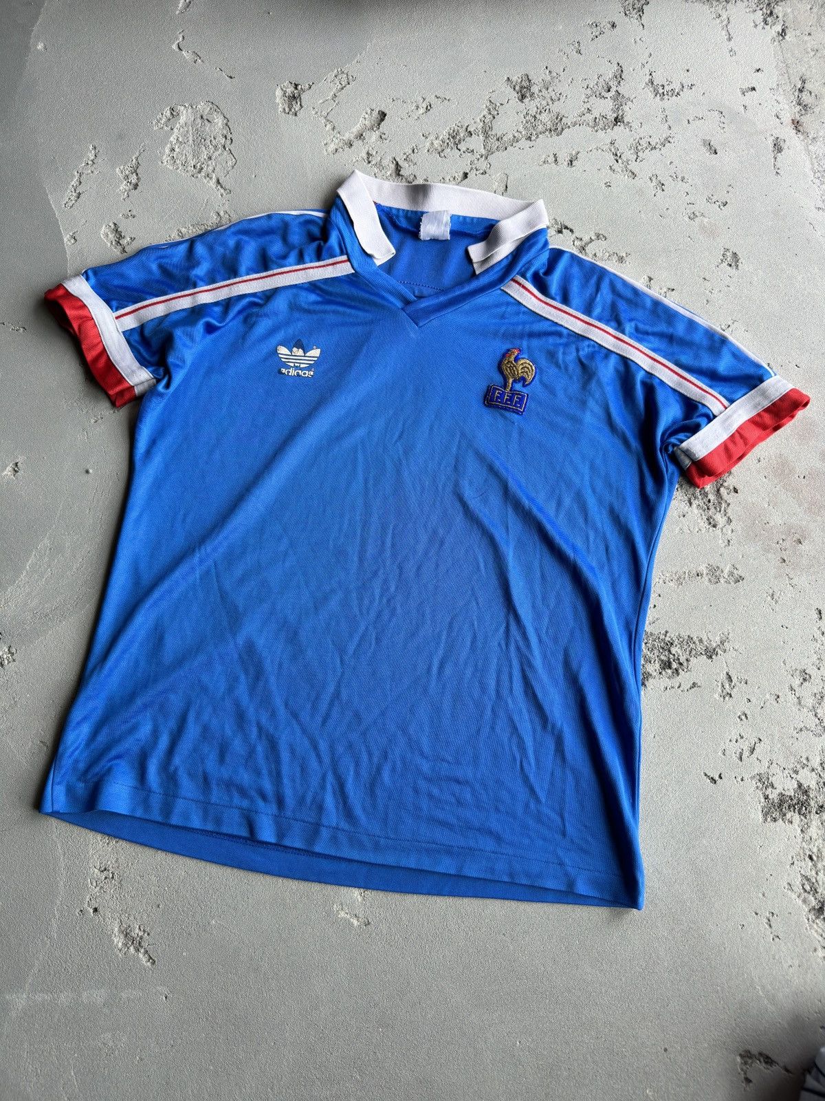 image of Adidas France 1984-1986 Platini Home Jersey Blue Football, Men's (Size Small)