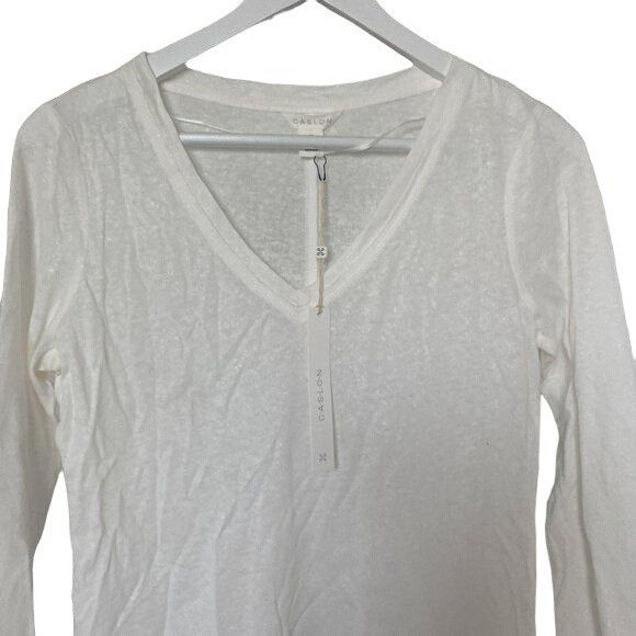 Other Caslon Ivory Shimmer Lightweight Long Sleeve V-Neck Tee Size XS / US 0-2 / IT 36-38 - 3 Thumbnail