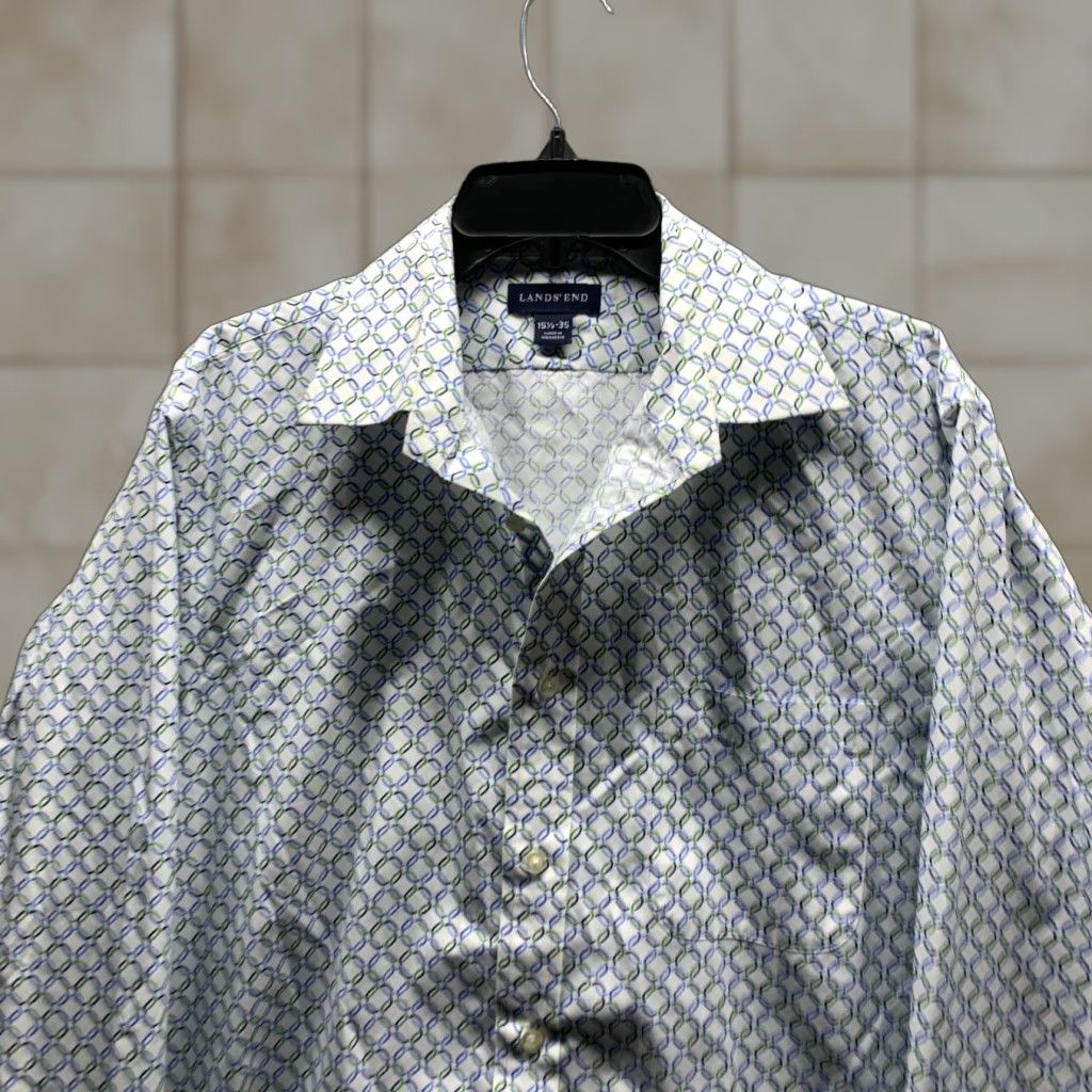 Lands' End VINTAGE Lands' End Shirt Mens Button-Up Collar Diamond Argyle 15.5 Medium White Cotton Long Sleeve Size US L / EU 52-54 / 3 - 1 Thumbnail