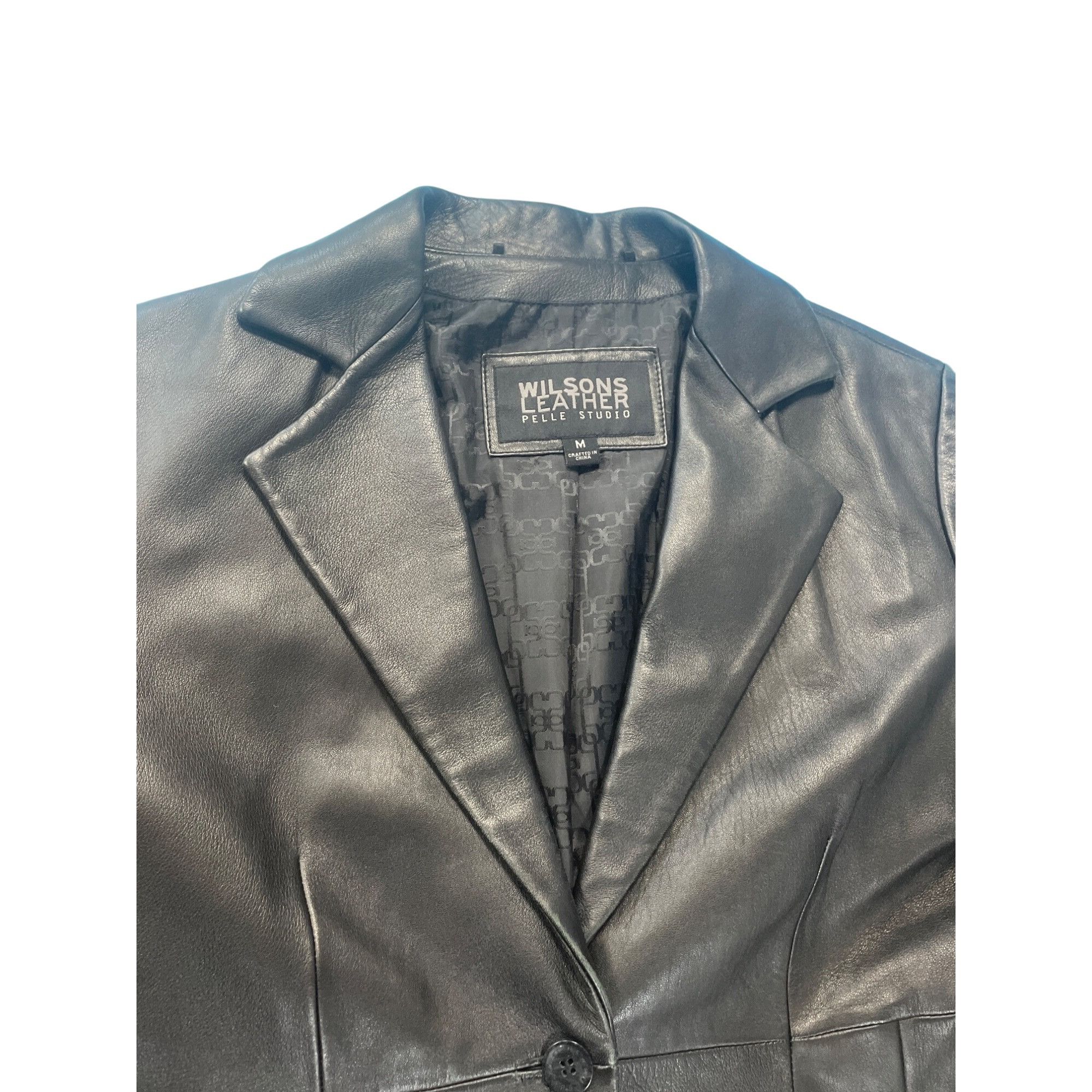 Wilsons Leather Wilsons Leather Pelle Studio Womens Black Leather Blazer Jac Size M / US 6-8 / IT 42-44 - 2 Thumbnail