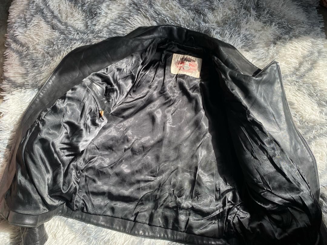 Genuine Leather DOUBLE COLLAR MOTOR ASHVILLE CYCLES LEATHER JACKET Size US M / EU 48-50 / 2 - 6 Thumbnail