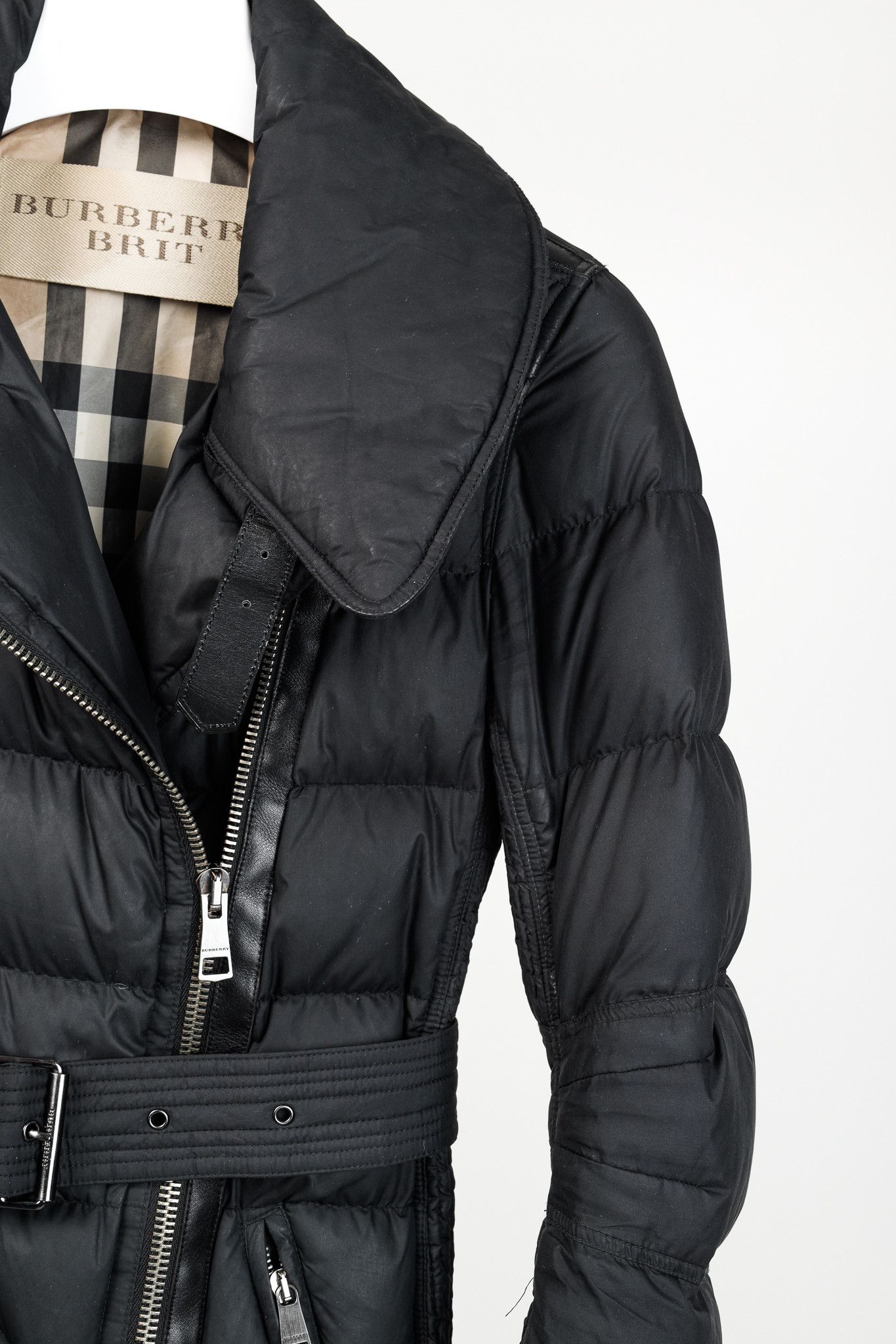 Burberry Burberry Brit Charcoal Leather-Trim Belted Puffer Jacket Size XS / US 0-2 / IT 36-38 - 5 Thumbnail