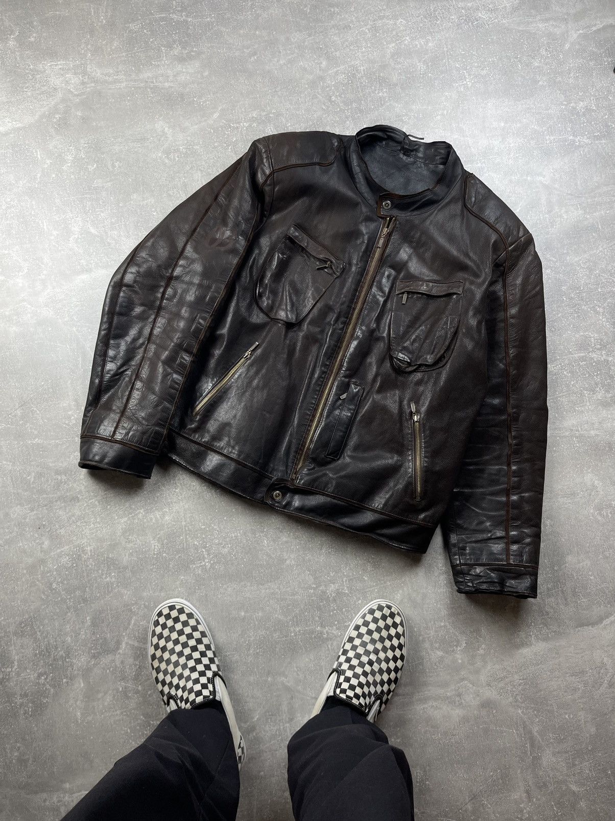Harley Davidson × Vintage Vintage Harley Davidson 90s Leather Brown Biker Jacket Size US XL / EU 56 / 4 - 1 Thumbnail