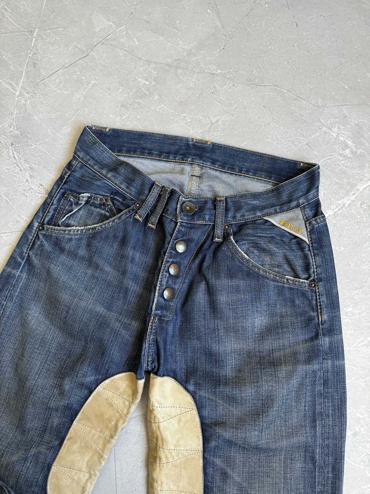 Replay VTG Y2k Replay Denim Leather Baggy Jeans Distressed if6was9 Size US 29 - 7 Thumbnail