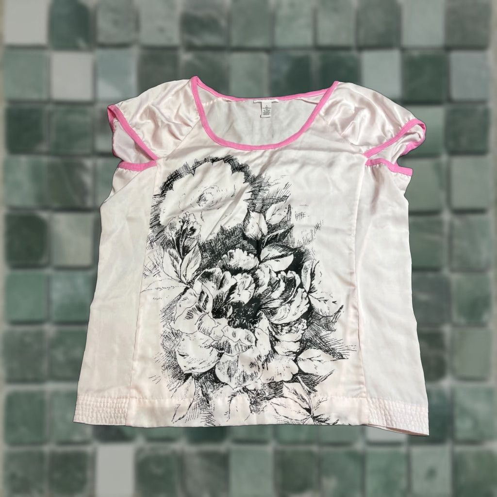 Calvin Klein Calvin Klein Top Womens Small S Pink Short Sleeve Floral Blouse Womens S Pink Floral Casual Everyday Blouse Size S / US 4 / IT 40 - 1 Thumbnail