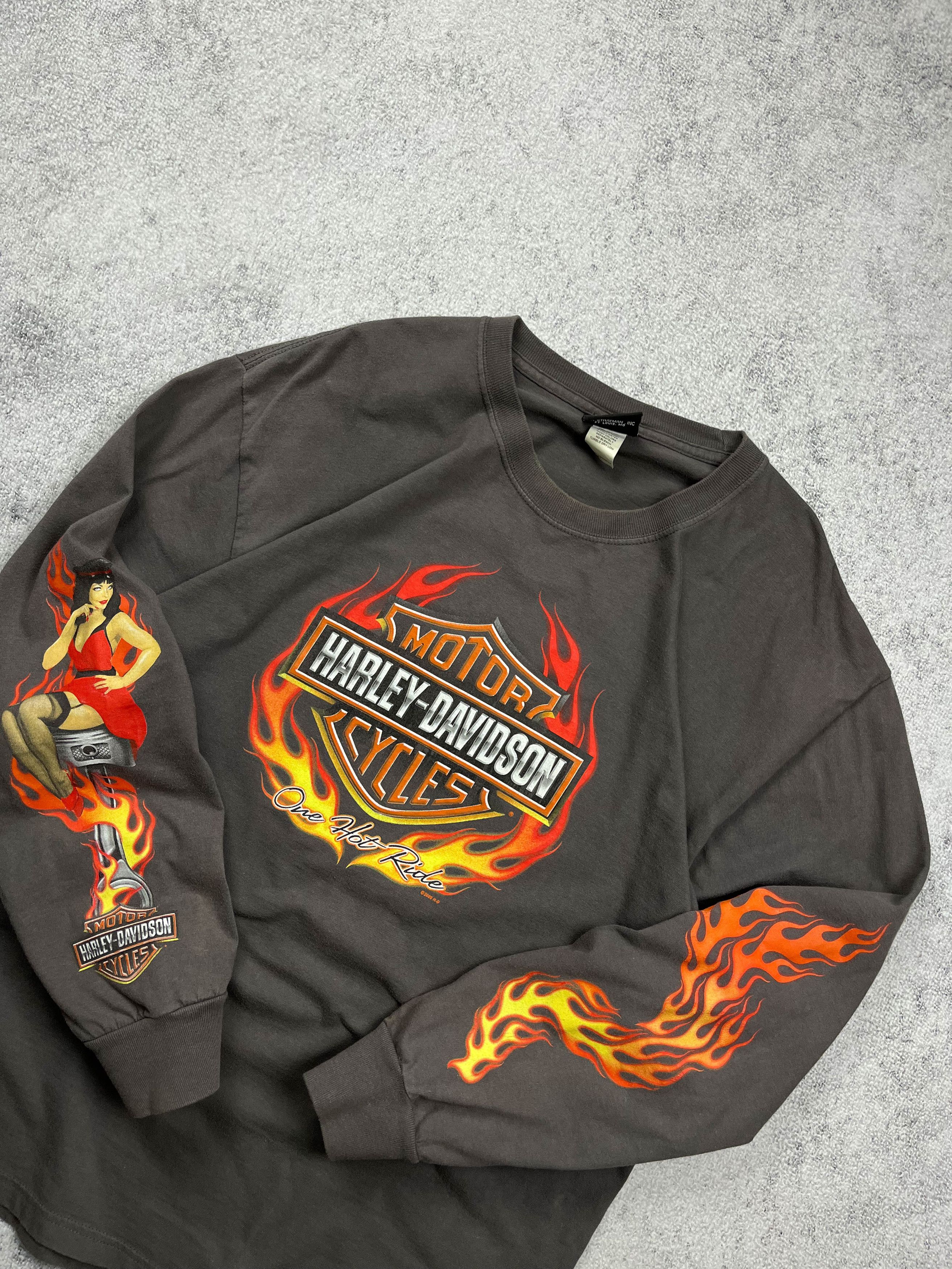 image of American Classics x Harley Davidson Vintage Harley Davidson Fire Printed Longsleeve in Grey (Size X