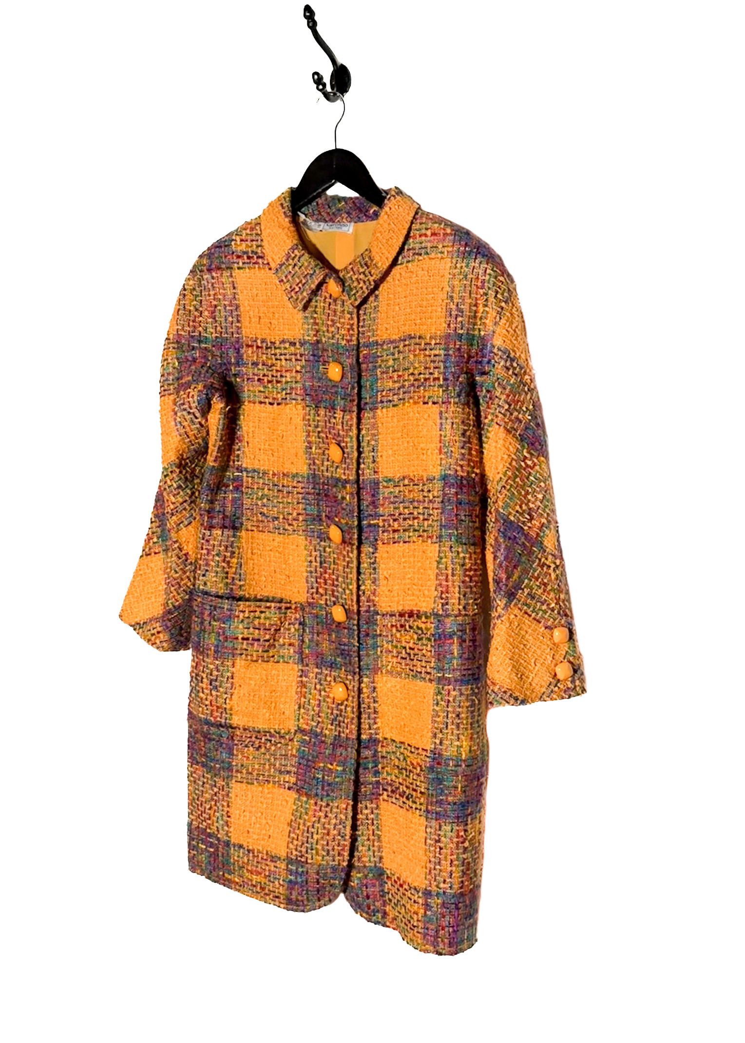Valentino Valentino Boutique Vintage Orange Checkered Tweed Coat Size M / US 6-8 / IT 42-44 - 2 Thumbnail