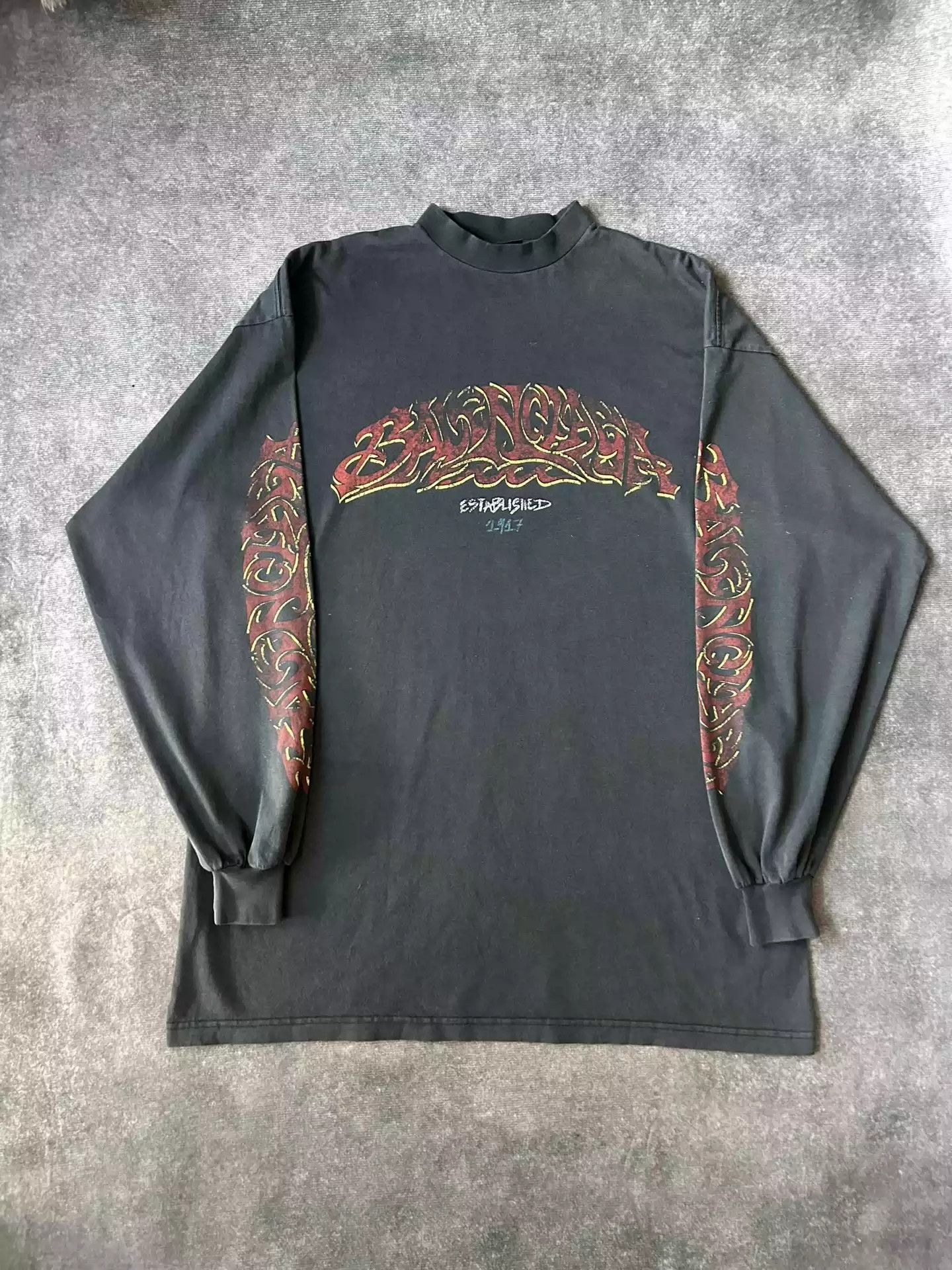 Pre-owned Balenciaga 24ss Show Offshore Disaster Fire Letter Long Sleeve In Black