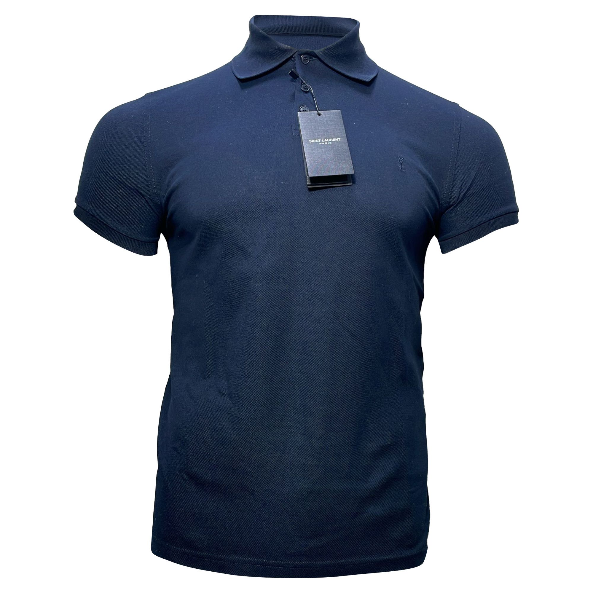 Saint Laurent Paris Saint Laurent Cassandre Embroidered-Logo Polo Shirt in Navy Size US XS / EU 42 / 0 - 1 Thumbnail