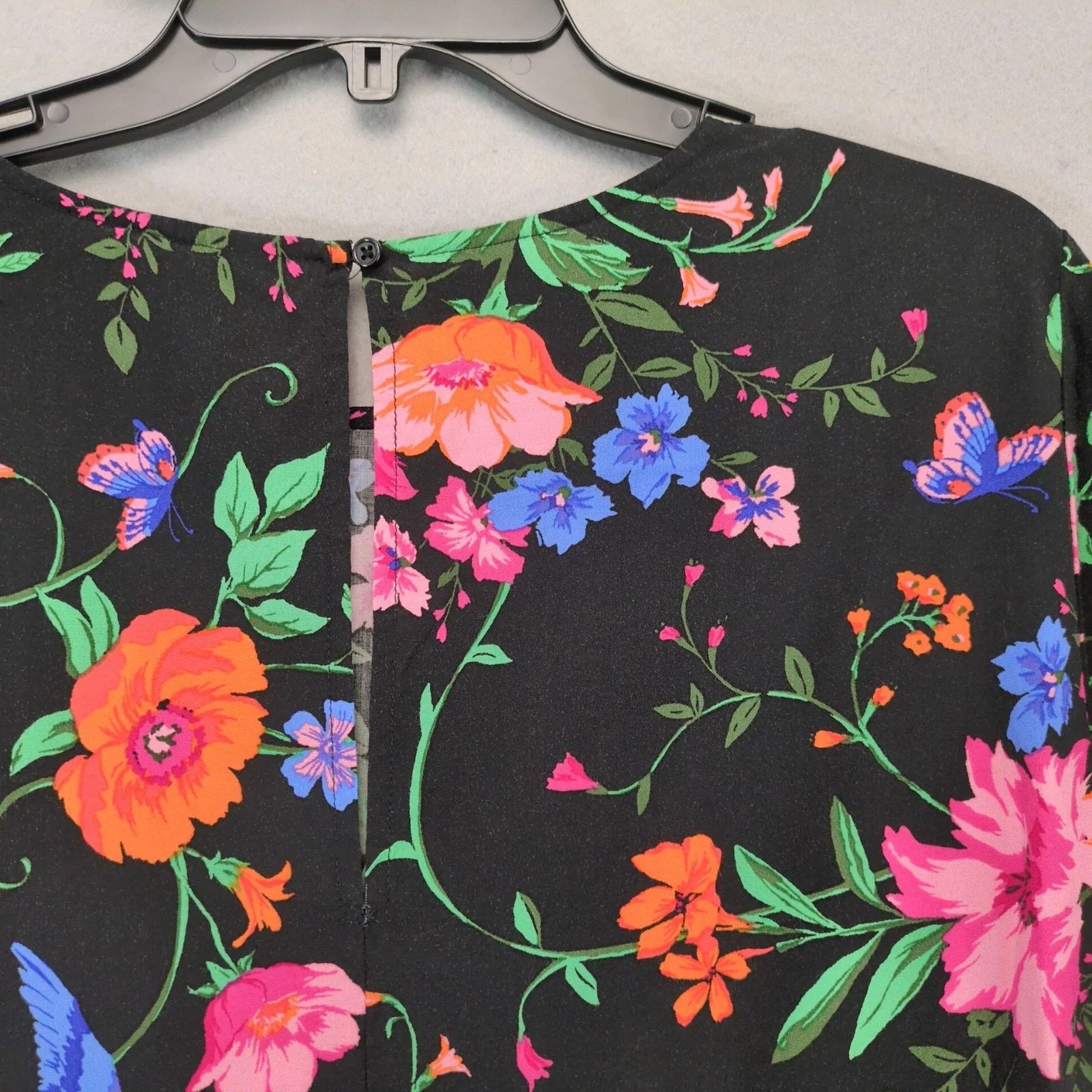 Old Navy Old Navy Black Floral Print Knee-Length Dress Sz L Flare Slv Size L / US 10 / IT 46 - 4 Thumbnail