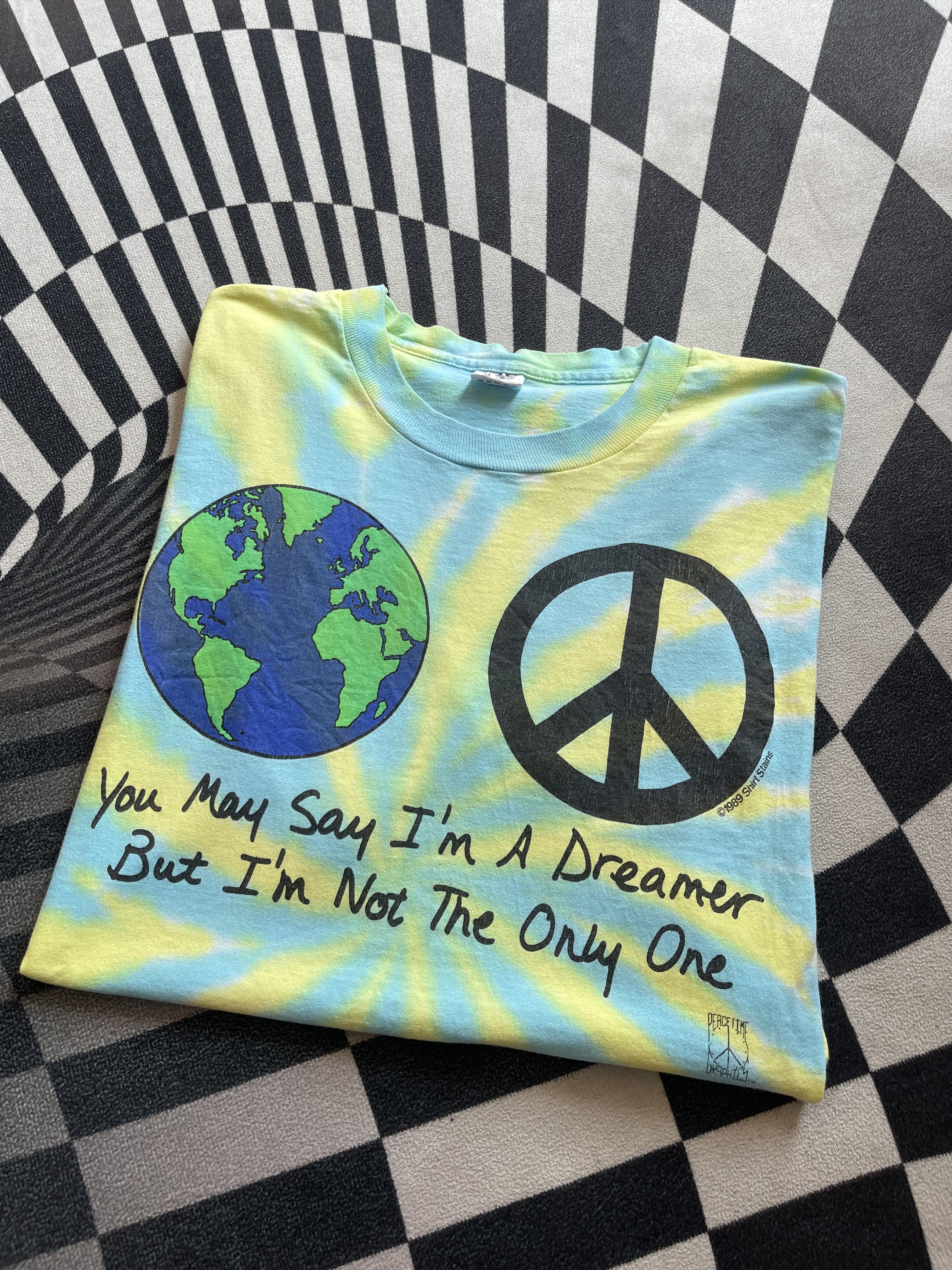 Vintage Vintage 1989 John Lennon "Imagine" Tie-Dye Shirt Size US XL / EU 56 / 4 - 1 Thumbnail