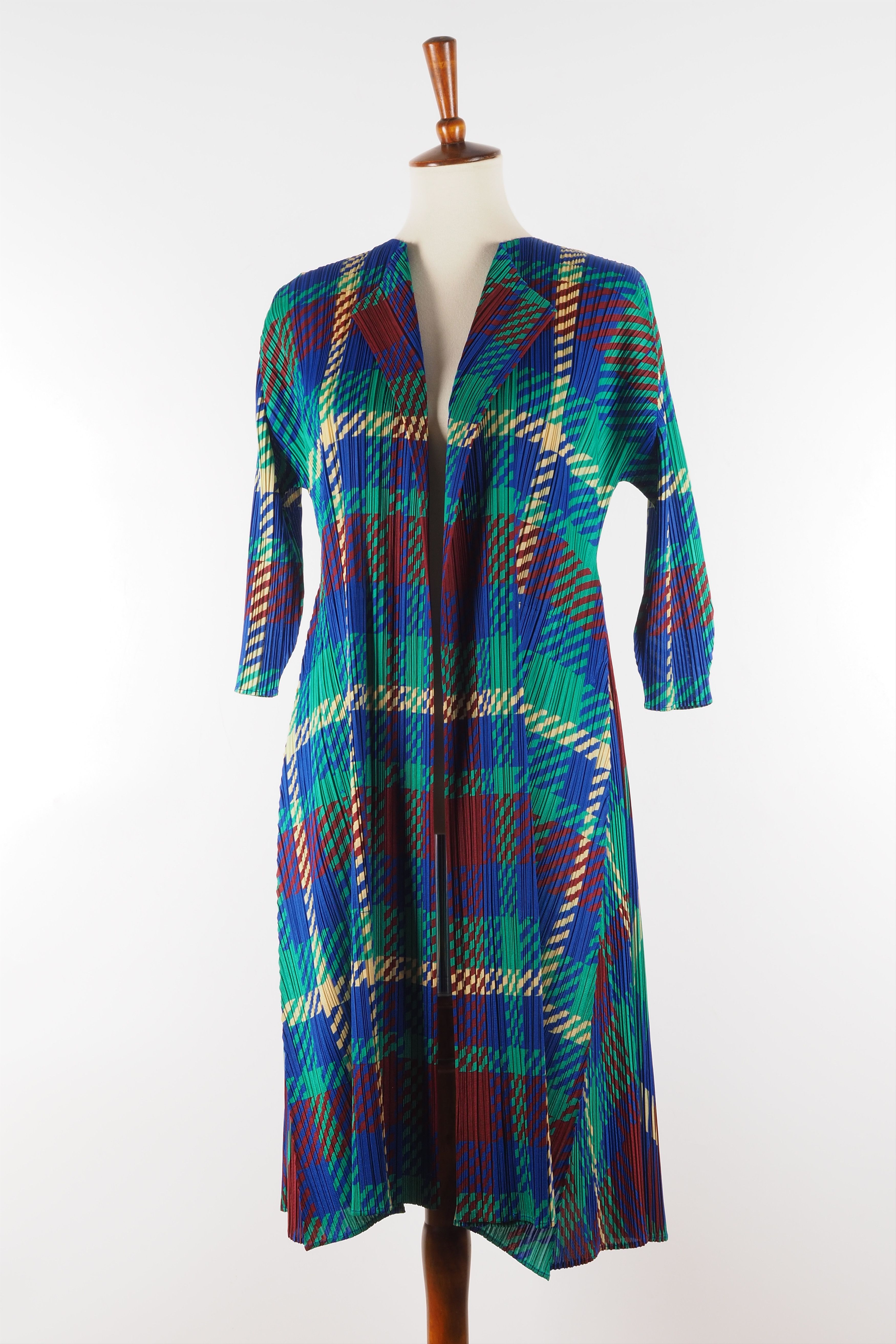 Issey Miyake PLEATS PLEASE ISSEY MIYAKE Open Plaid Long Cape Cardigan Size ONE SIZE - 2 Thumbnail