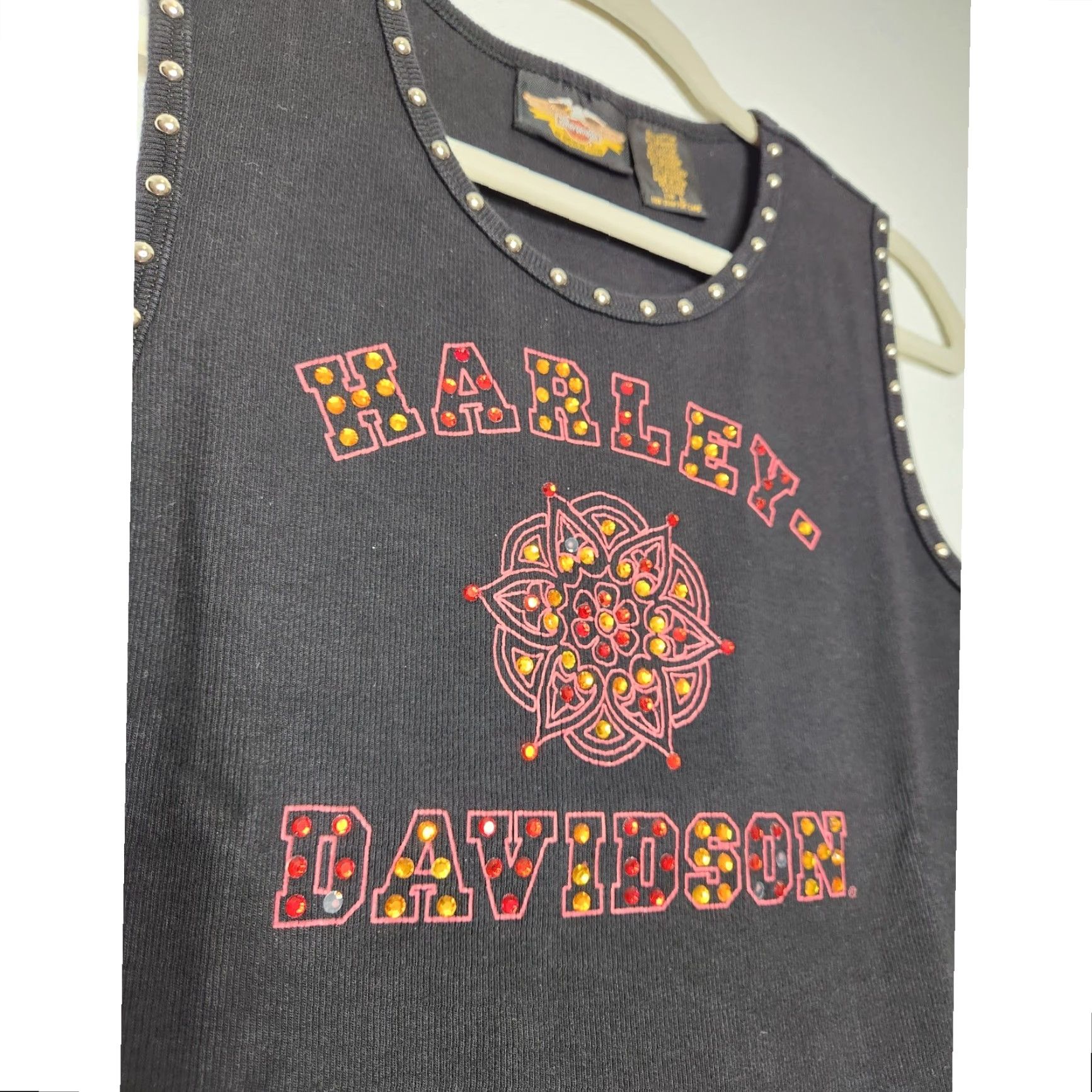 Harley Davidson VINTAGE Harley Davidson Tank Top Beaded Gem Studded McBling Black L Women Size L / US 10 / IT 46 - 3 Thumbnail