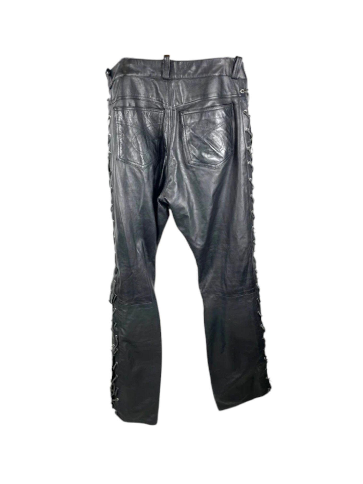 Dolce & Gabbana Dolce & Gabbana Black Leather Lace-Up Moto Trousers Size US 32 / EU 48 - 2 Thumbnail