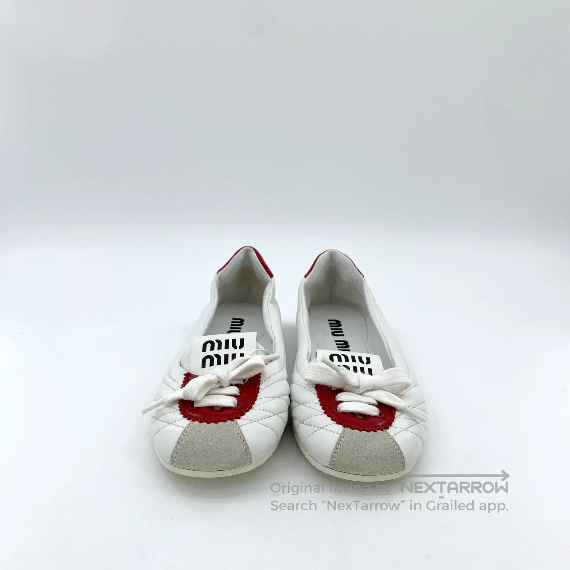 Miu Miu Miu Miu White lace-up bow casual flat shoes| Size US 6.5 / IT 36.5 - 3 Thumbnail