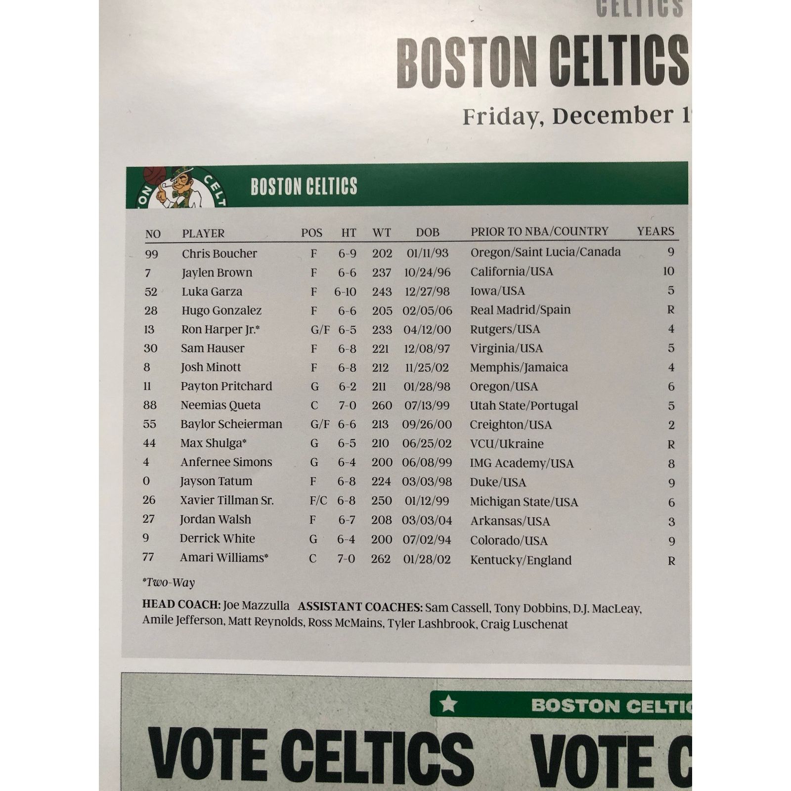 NBA Boston Celtics v Miami Heat 12/19/25 Poster Derrick White Size ONE SIZE - 7 Thumbnail