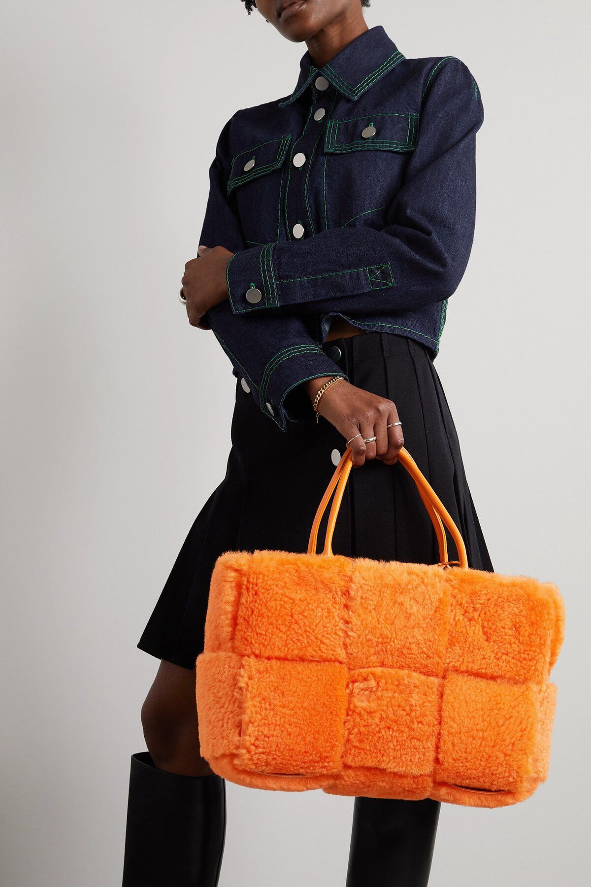 Bottega Veneta BOTTEGA VENETA arco leather trim orange shearling tote bag Size ONE SIZE - 2 Thumbnail