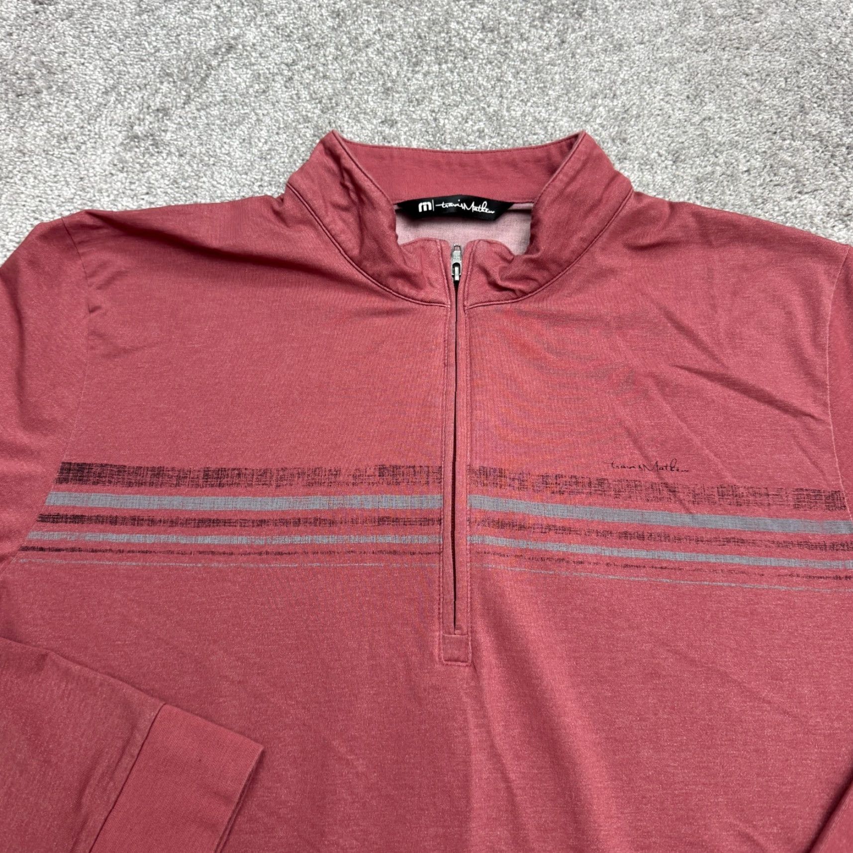 TravisMathew Travis Mathew Mens XL Red Striped 1/4 Zip Pullover Sweatshirt Golf Top Size US XL / EU 56 / 4 - 3 Thumbnail