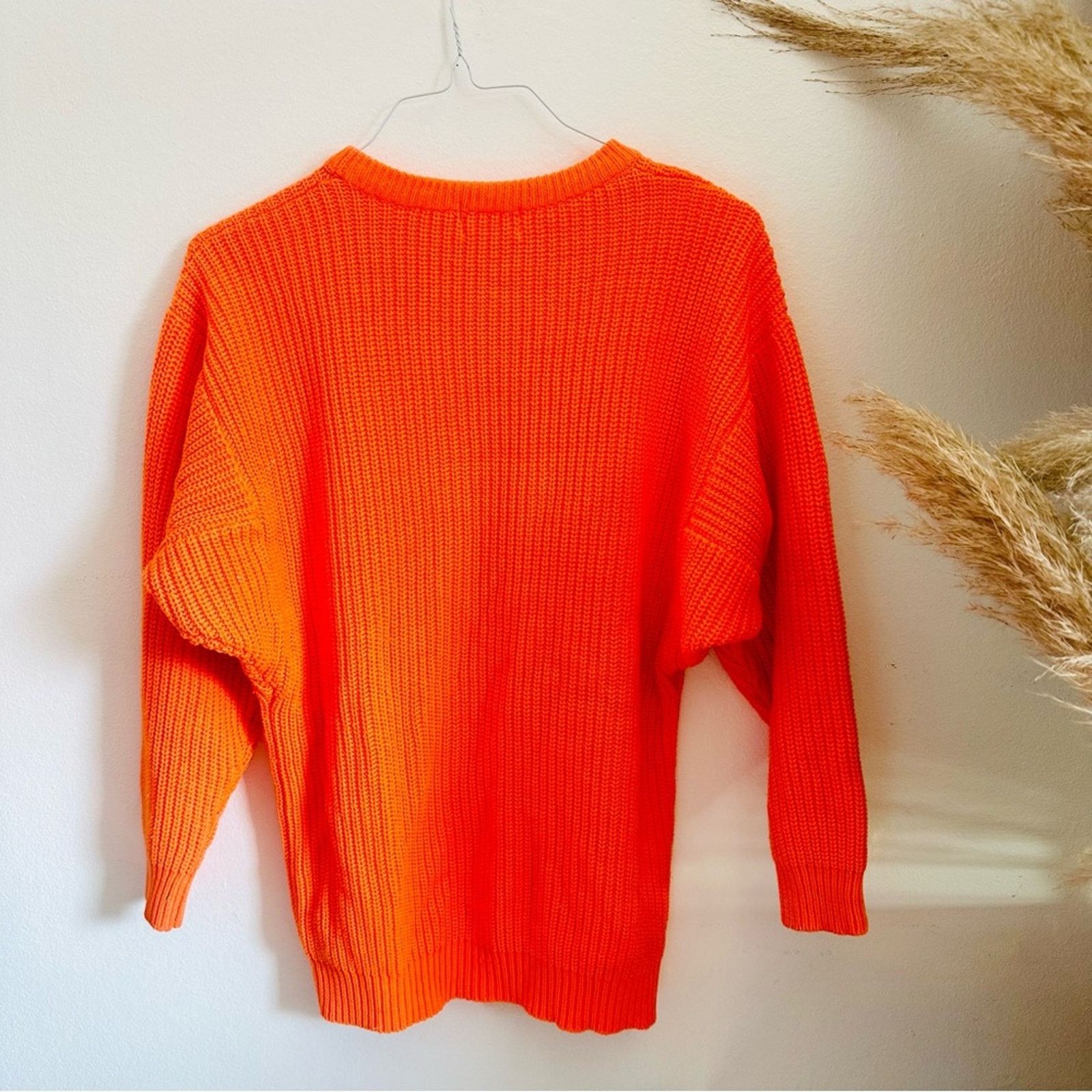 Express EXPRESS Neon Orange Chunky Knit Tunic Pullover Crew Sweater Size M / US 6-8 / IT 42-44 - 10 Thumbnail