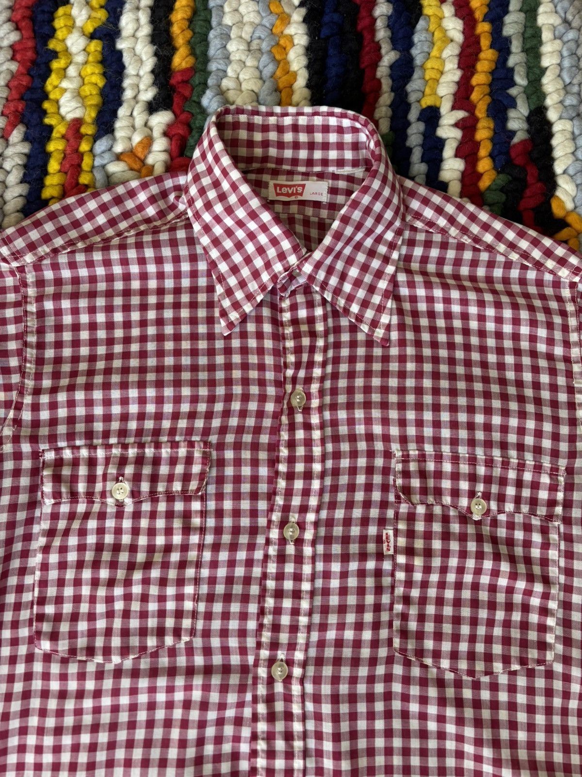 Levi's Vintage Clothing Levis Big E Red Checkered Button Up 1960s Size US L / EU 52-54 / 3 - 3 Thumbnail