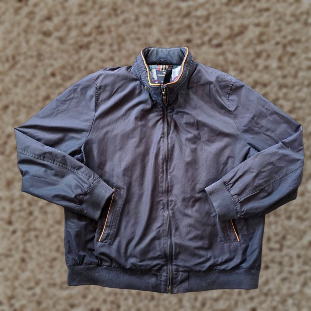 Brooks Brothers Jacket Mens 2XL Blue Nylon Hood Bomber Full Zip Classic Jacket
