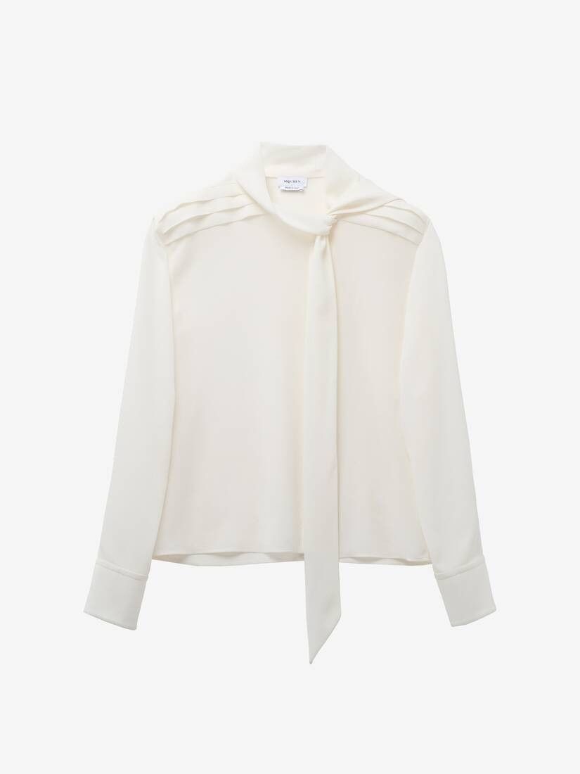 Alexander McQueen o1srvl11e0226 Scarf Detail Georgette Shirt In White Size M / US 6-8 / IT 42-44 - 1 Thumbnail