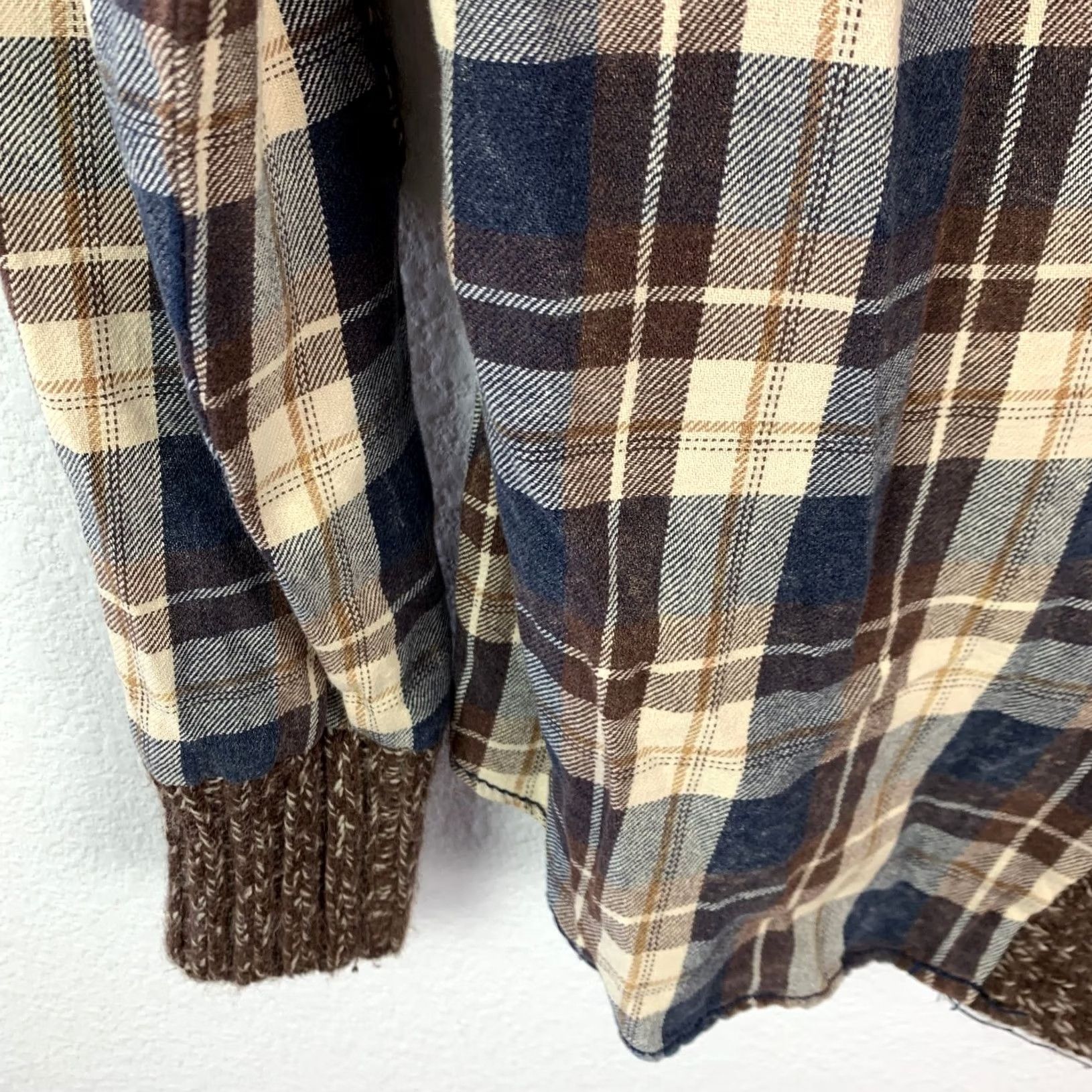 BKE BKE Women's Shirt Plaid Knit Brown Blue Tan/Cream Embellished Small S Chest 36" Boho Western Twilight Bella Swan Twilightcore Grunge Urban? Size S / US 4 / IT 40 - 3 Thumbnail