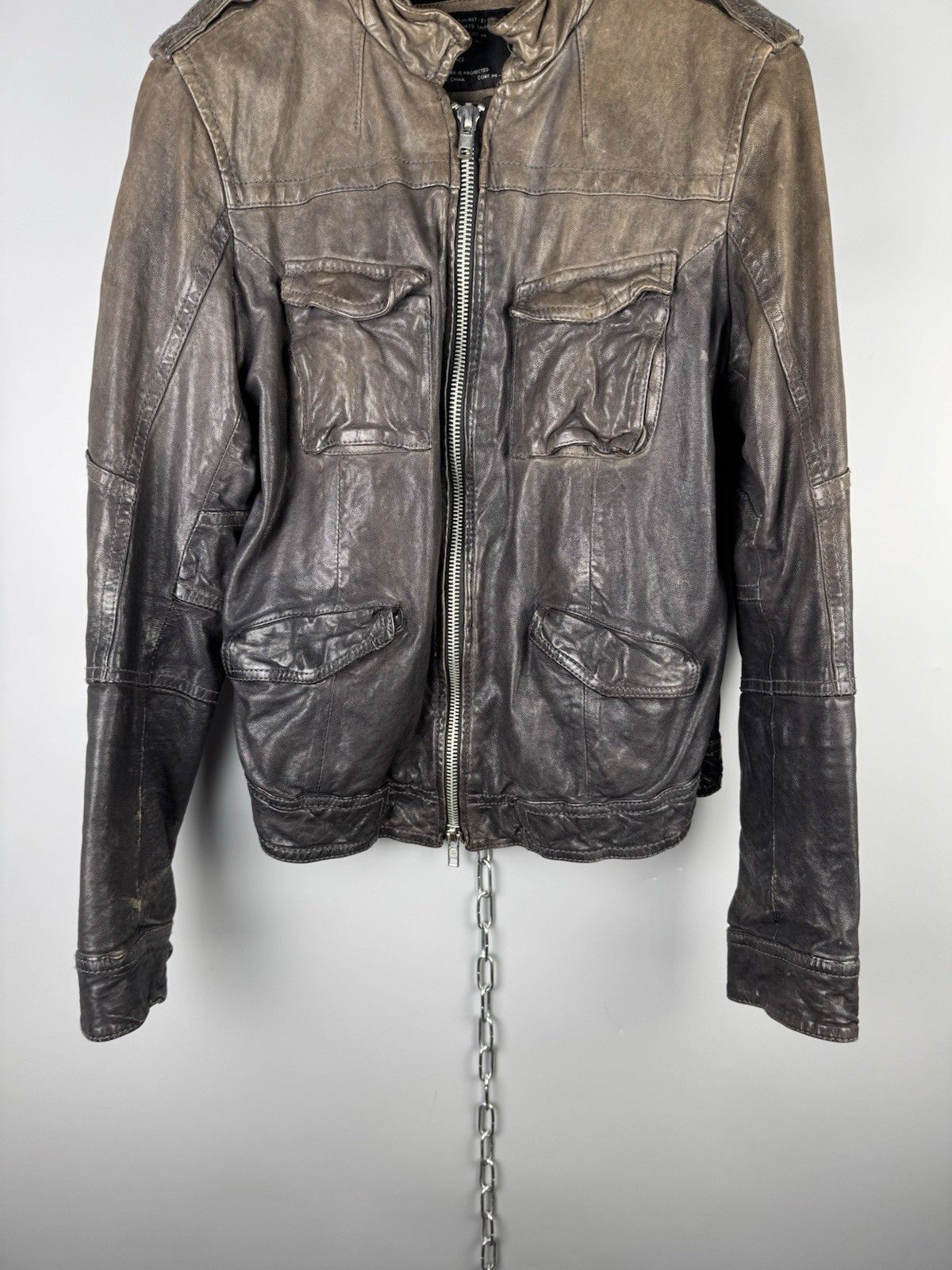 Allsaints AllSaints Post Commander Leather Biker Jacket Brown Womens Size M / US 6-8 / IT 42-44 - 4 Thumbnail