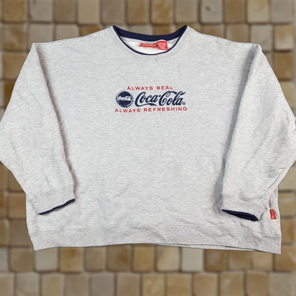 Vintage VINTAGE Coca-Cola Coke Soda 2XL Oversized Pullover Crewneck Sweatshirt, 90s Y2K, Gray, Cotton Blend, Wool? (No new info) Size US XXL / EU 58 / 5 - 1 Thumbnail