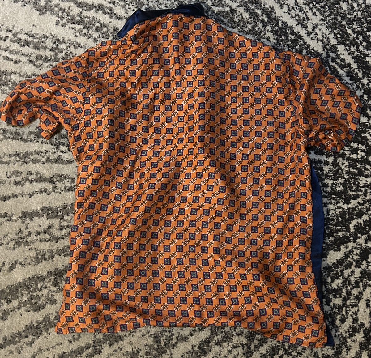 Gucci Gucci Men Silk & Acetate Navy Orange Shirt size IT 50 Size US M / EU 48-50 / 2 - 10 Thumbnail
