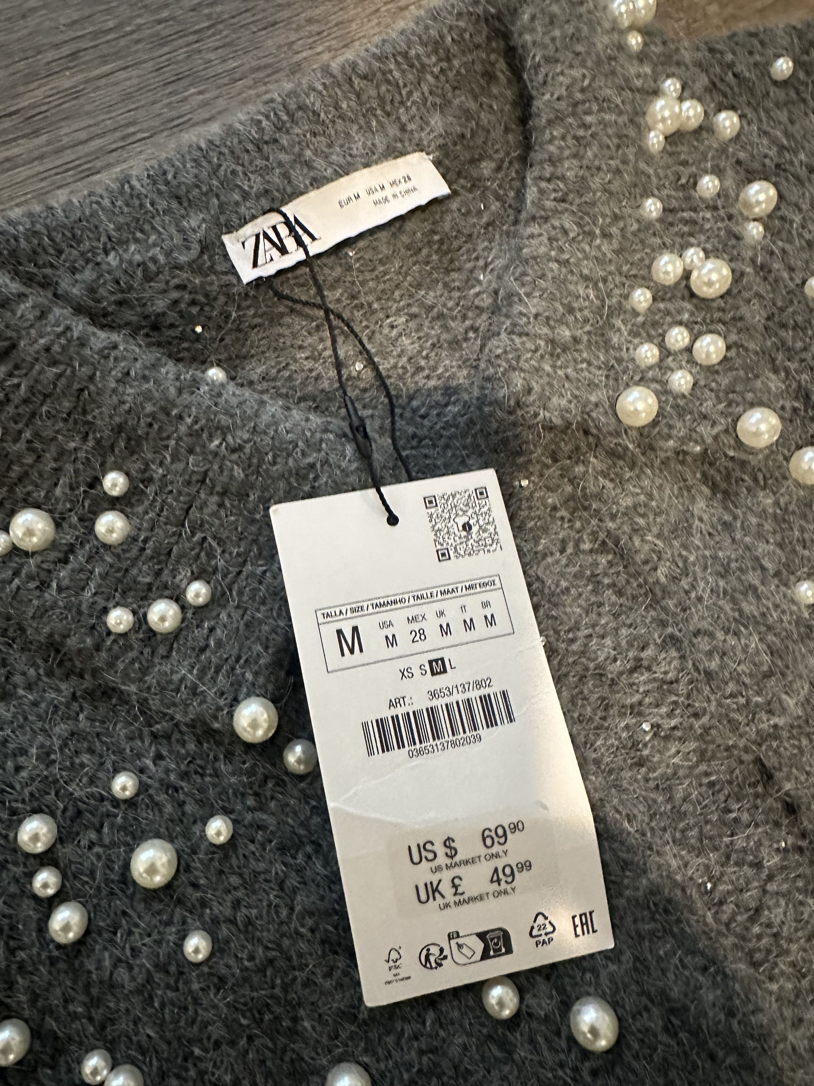 Zara Women's Pearl Cropped Cardigan Size M / US 6-8 / IT 42-44 - 2 Thumbnail