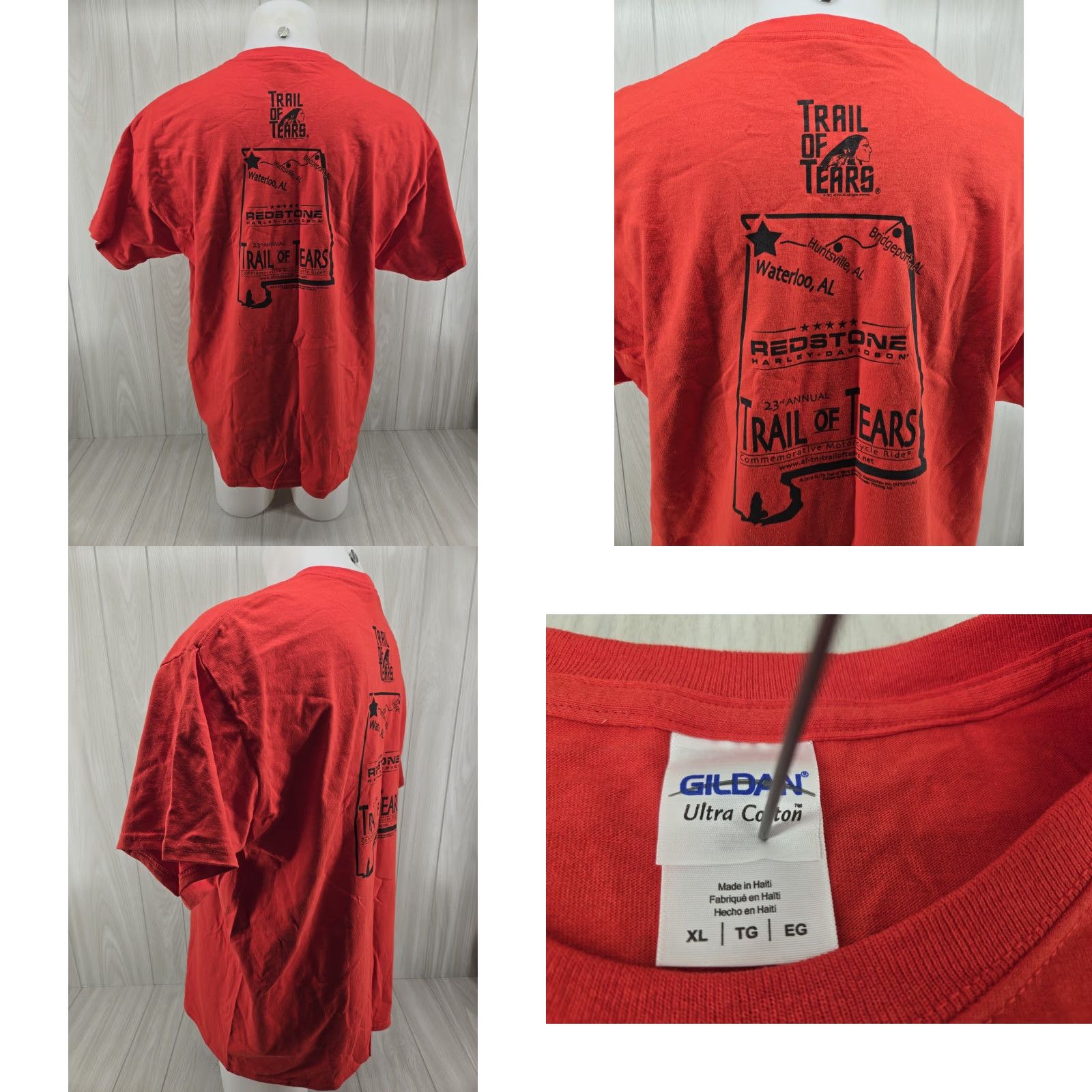 Gildan VINTAGE 2016 23rd Annual Motorcycle Ride Trail of Tears Red Cotton T-shirt XL Men T-Shirt Short Sleeve Crew Neck Graphic Print Gildan Size US XL / EU 56 / 4 - 8 Thumbnail