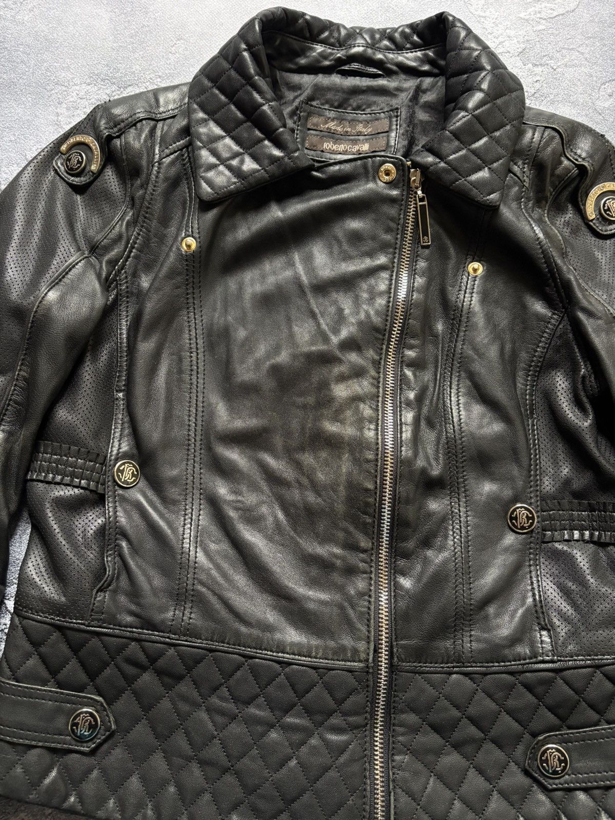 Roberto Cavalli Vintage Roberto Cavalli Avant Garde Biker Leather Jacket Size S / US 4 / IT 40 - 7 Thumbnail