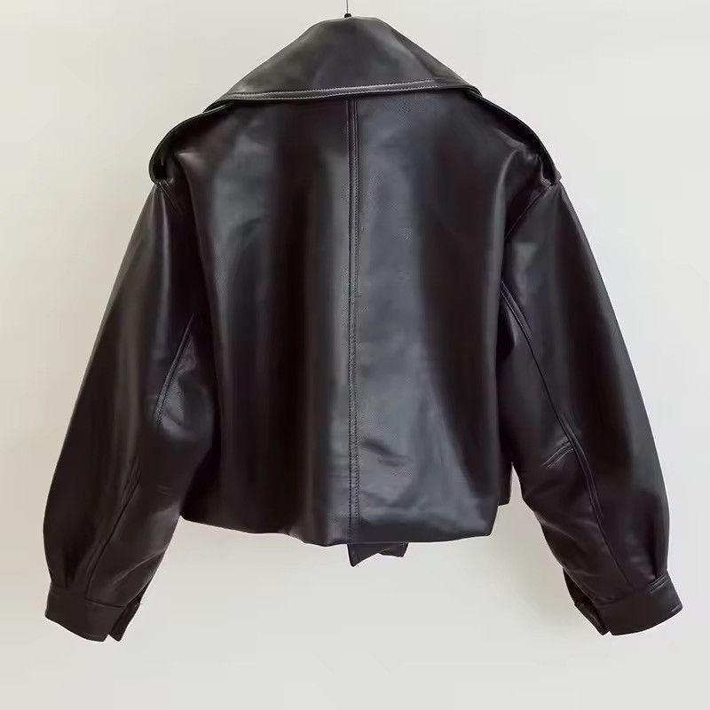 Cropped black faux pu leather jacket
