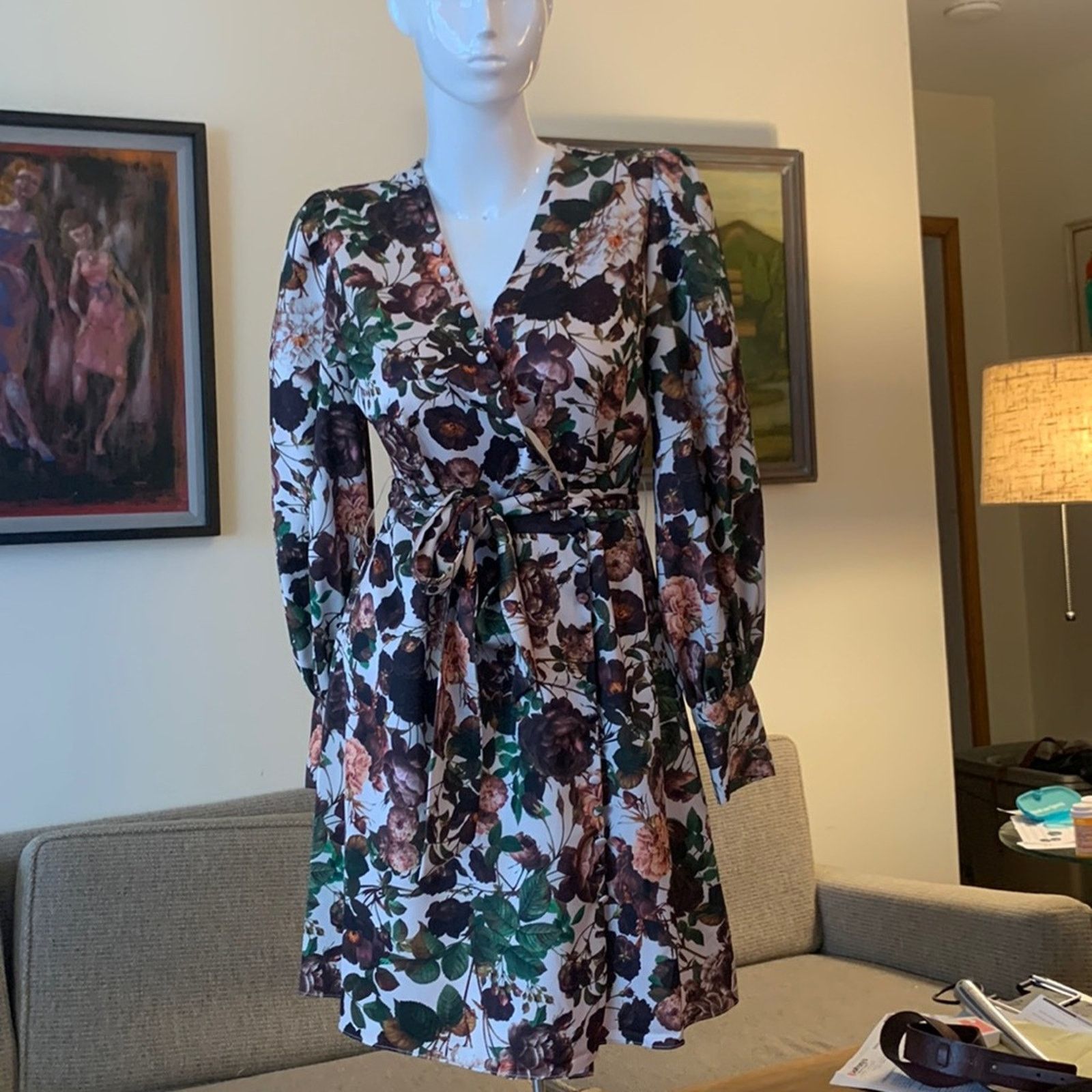 Vintage Alexia Admor moody dark floral wrap dress Size L / US 10 / IT 46 - 6 Thumbnail