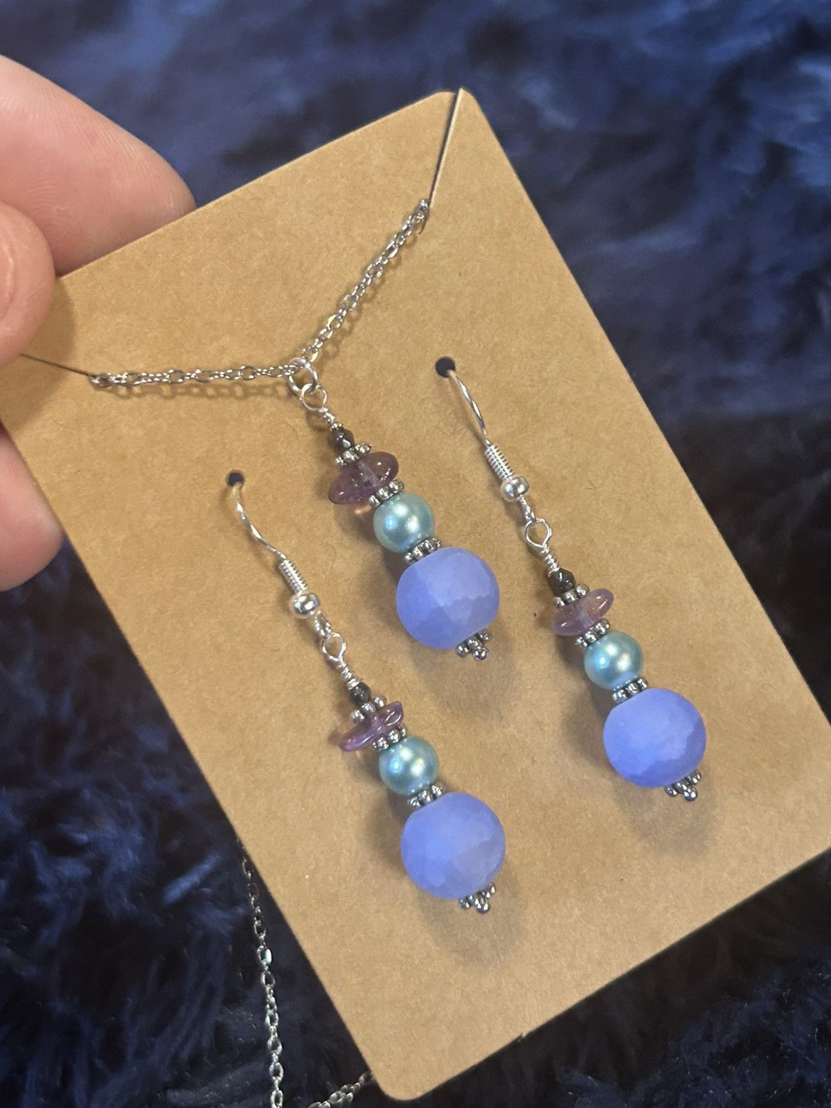 Handmade Handcrafted periwinkle crackle glass amethyst chip set Size ONE SIZE - 1 Thumbnail