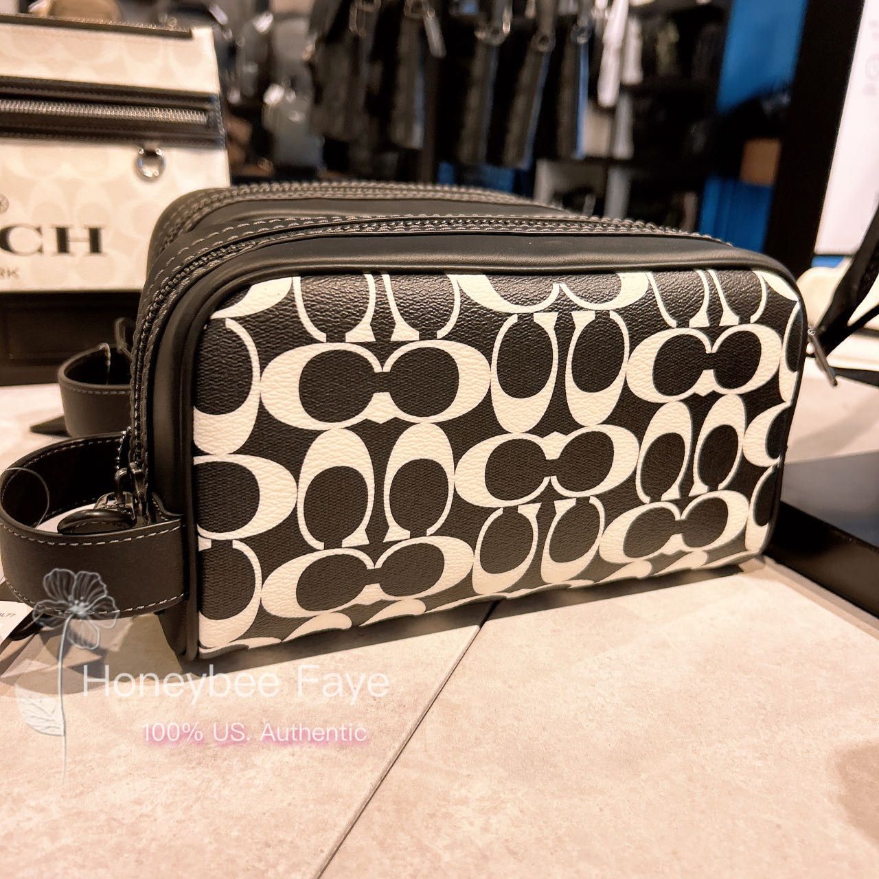 image of NWT Coach Small Travel Kit In Signature Canvas Cp202 in Gunmetal/Black/Chalk, Men's