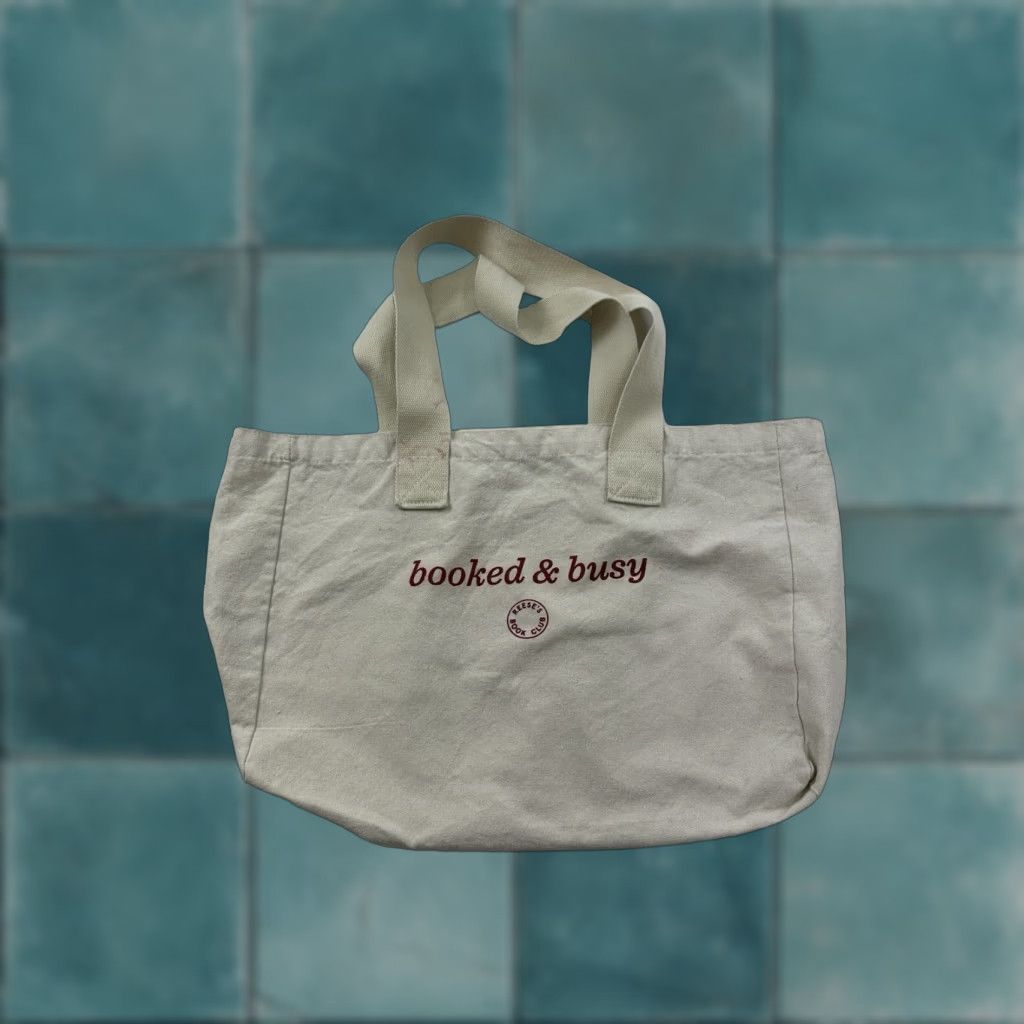 VINTAGE Reece’s Book Club Tote Bag Beige Canvas Cotton Tote Unisex Adults Adult One Size Beige Love Bags Women/Men