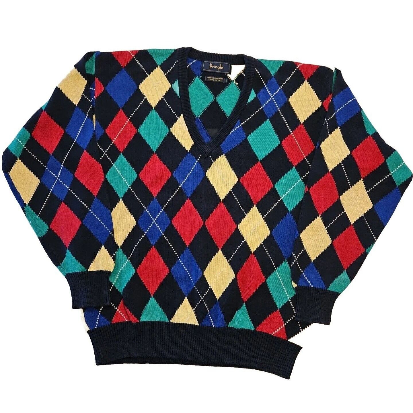 Pringle Of Scotland Pringle Argyle Sweater Mens L Preppy Cotton Heavyweight V Ne Size US L / EU 52-54 / 3 - 3 Thumbnail